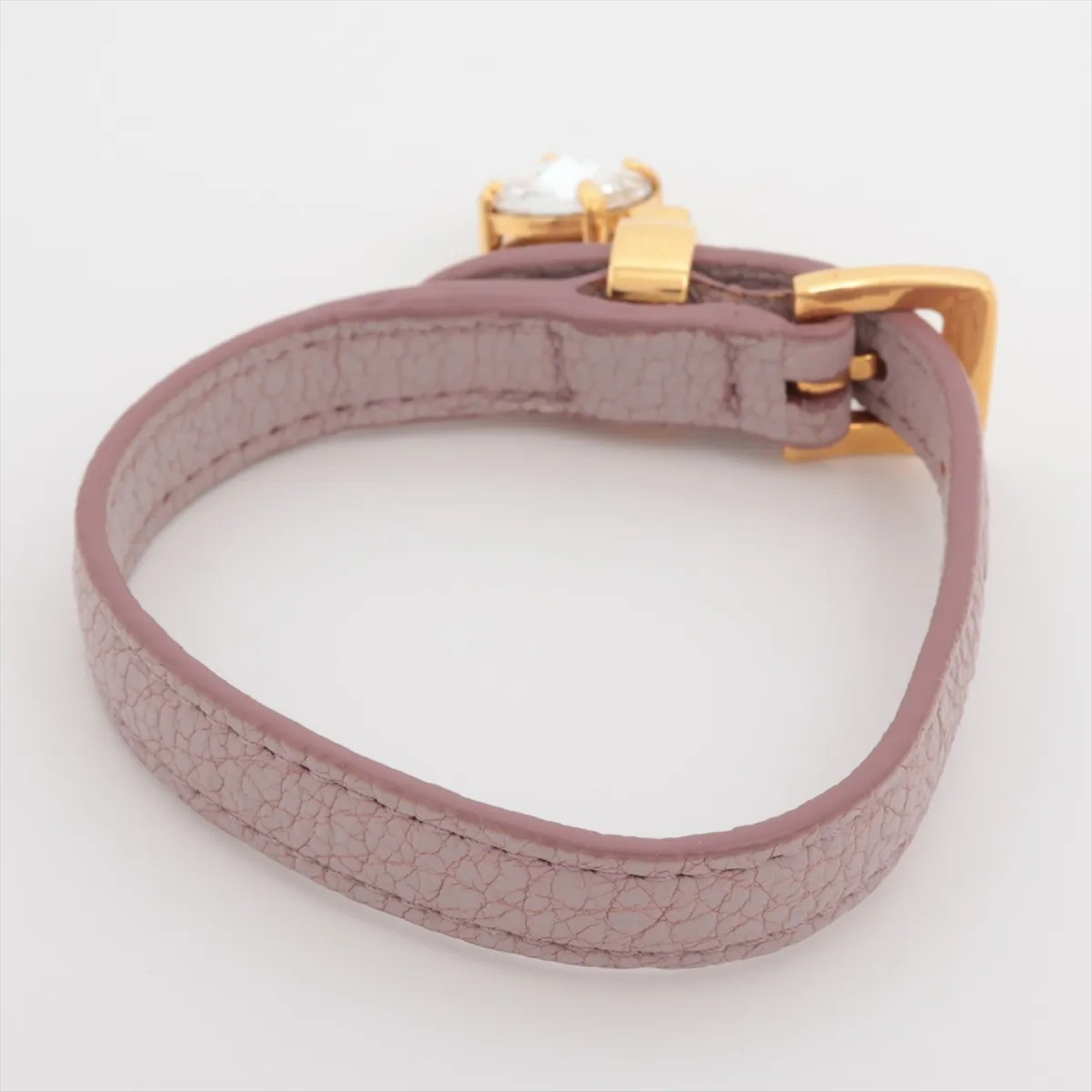 bracelet, gold-plated with rhinestones and leather, pink. — view 2