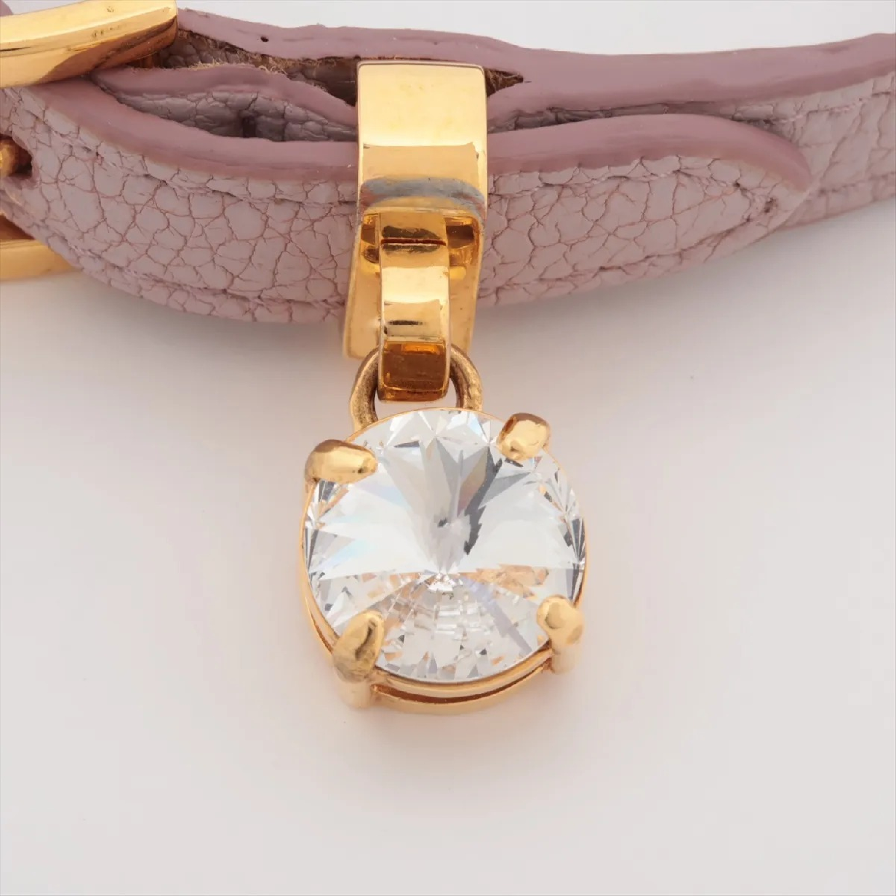 bracelet, gold-plated with rhinestones and leather, pink. — view 3