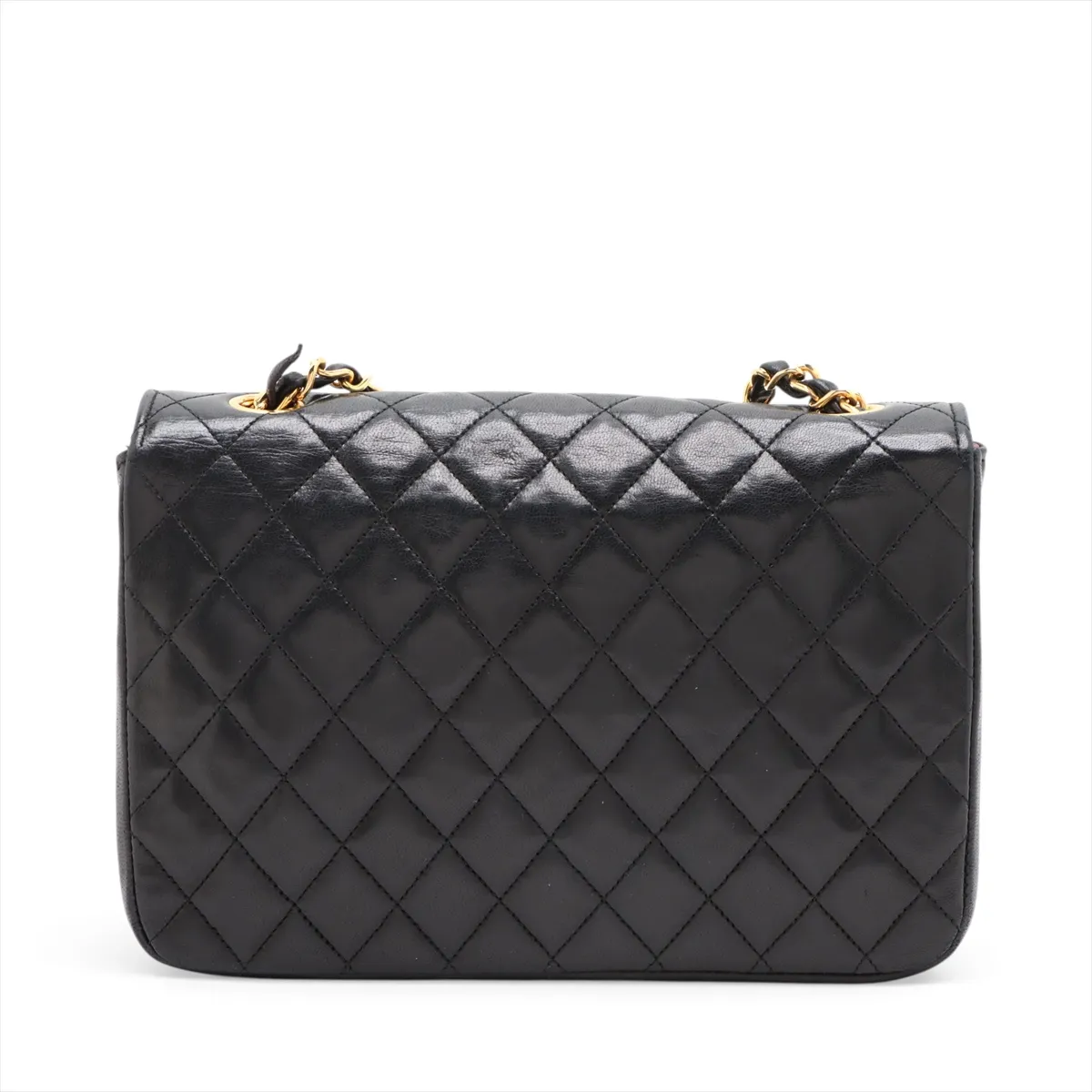 Matelassé Lambskin Single Flap Single Chain Bag, Black with Gold Hardware — view 2