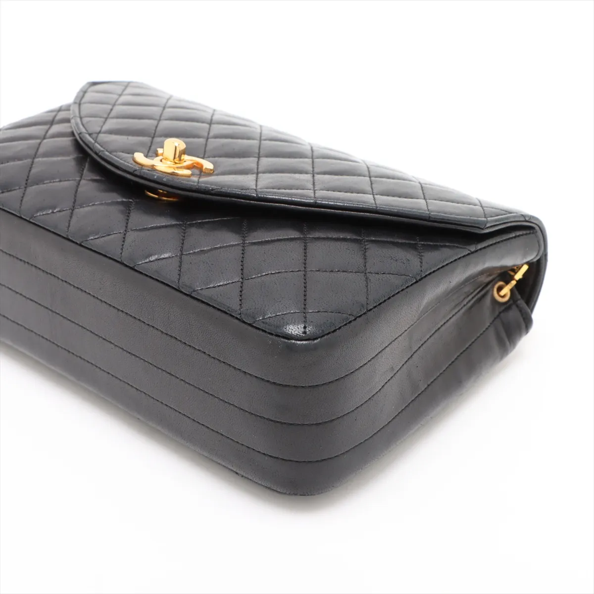 Matelassé Lambskin Single Flap Single Chain Bag, Black with Gold Hardware — view 3