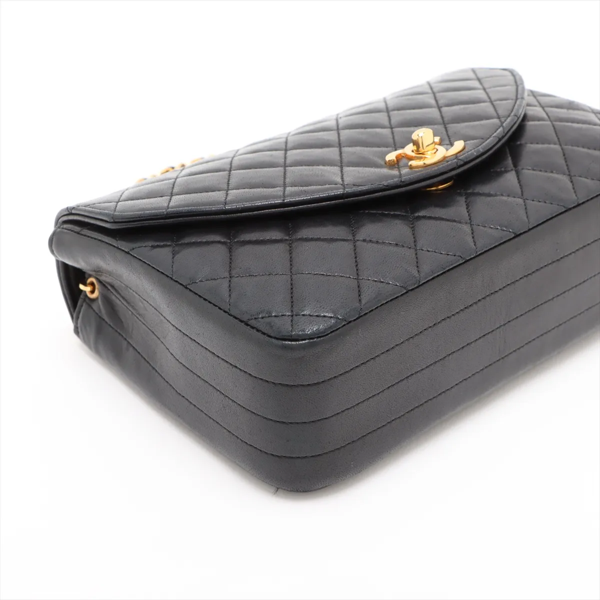 Matelassé Lambskin Single Flap Single Chain Bag, Black with Gold Hardware — view 4