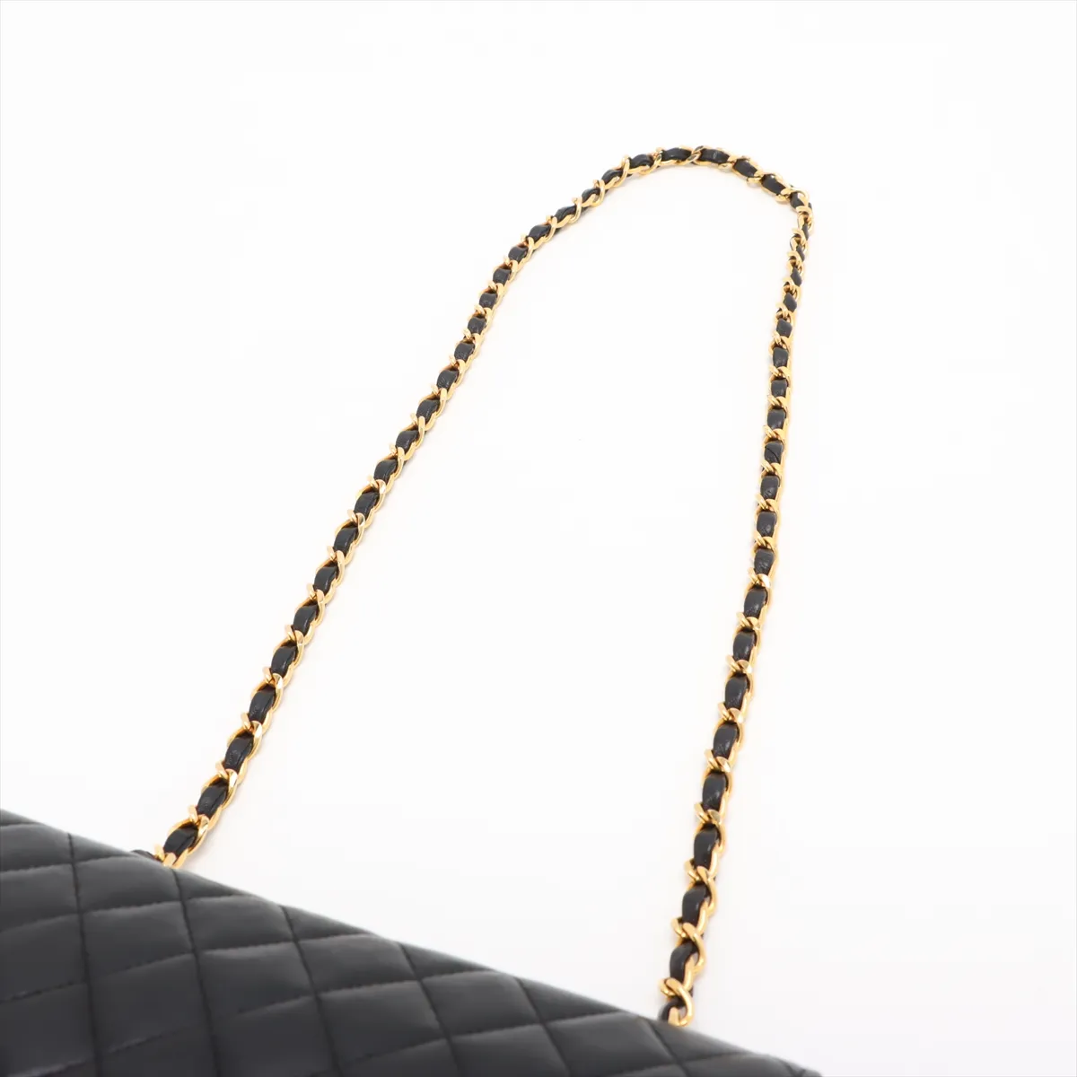 Matelassé Lambskin Single Flap Single Chain Bag, Black with Gold Hardware — view 5