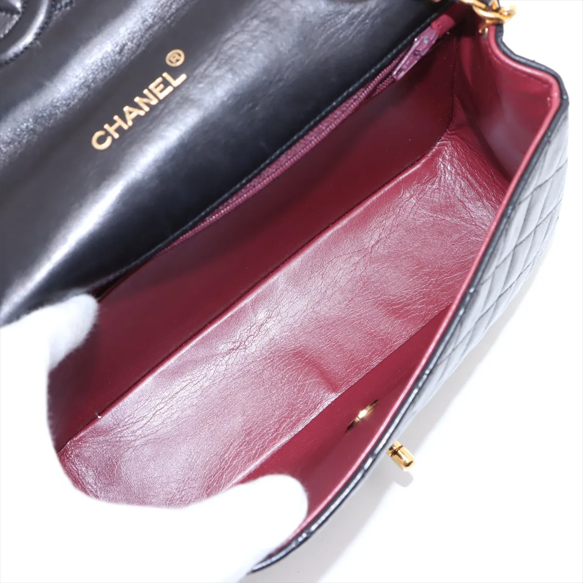 Matelassé Lambskin Single Flap Single Chain Bag, Black with Gold Hardware — view 6