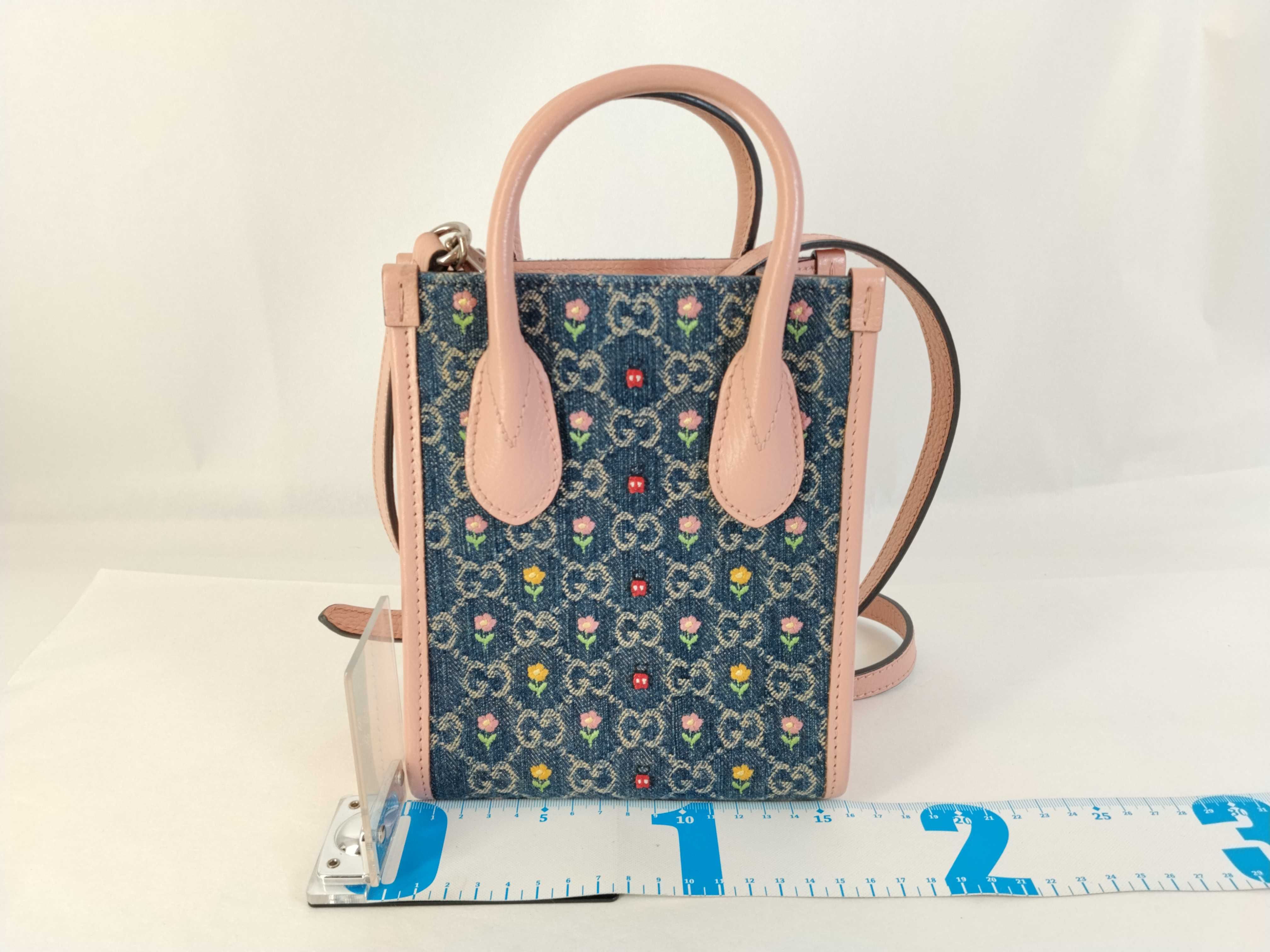 Interlocking G Flower Blue Pink Denim Handbag Shoulder Bag — view 2