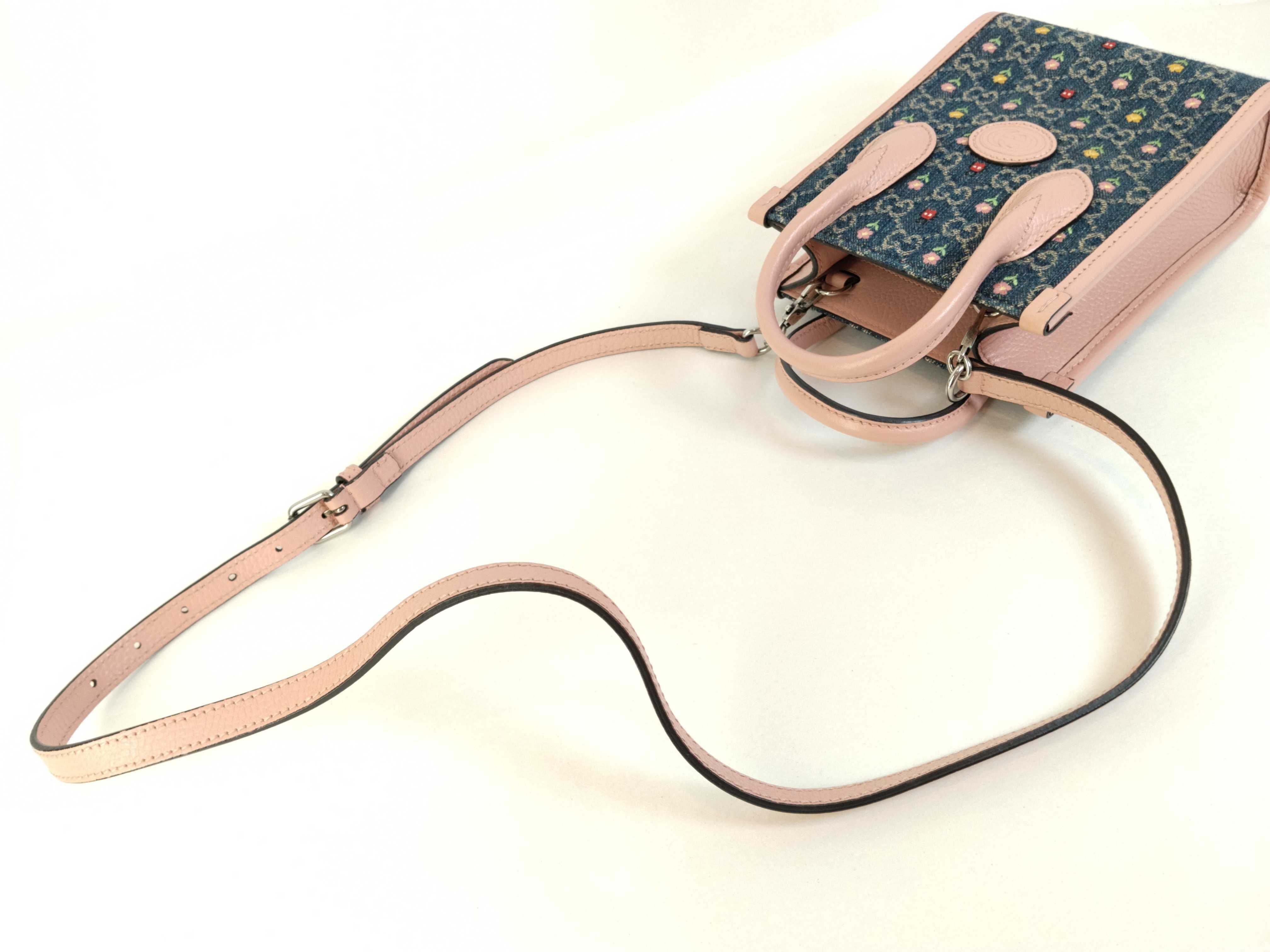 Interlocking G Flower Blue Pink Denim Handbag Shoulder Bag — view 3