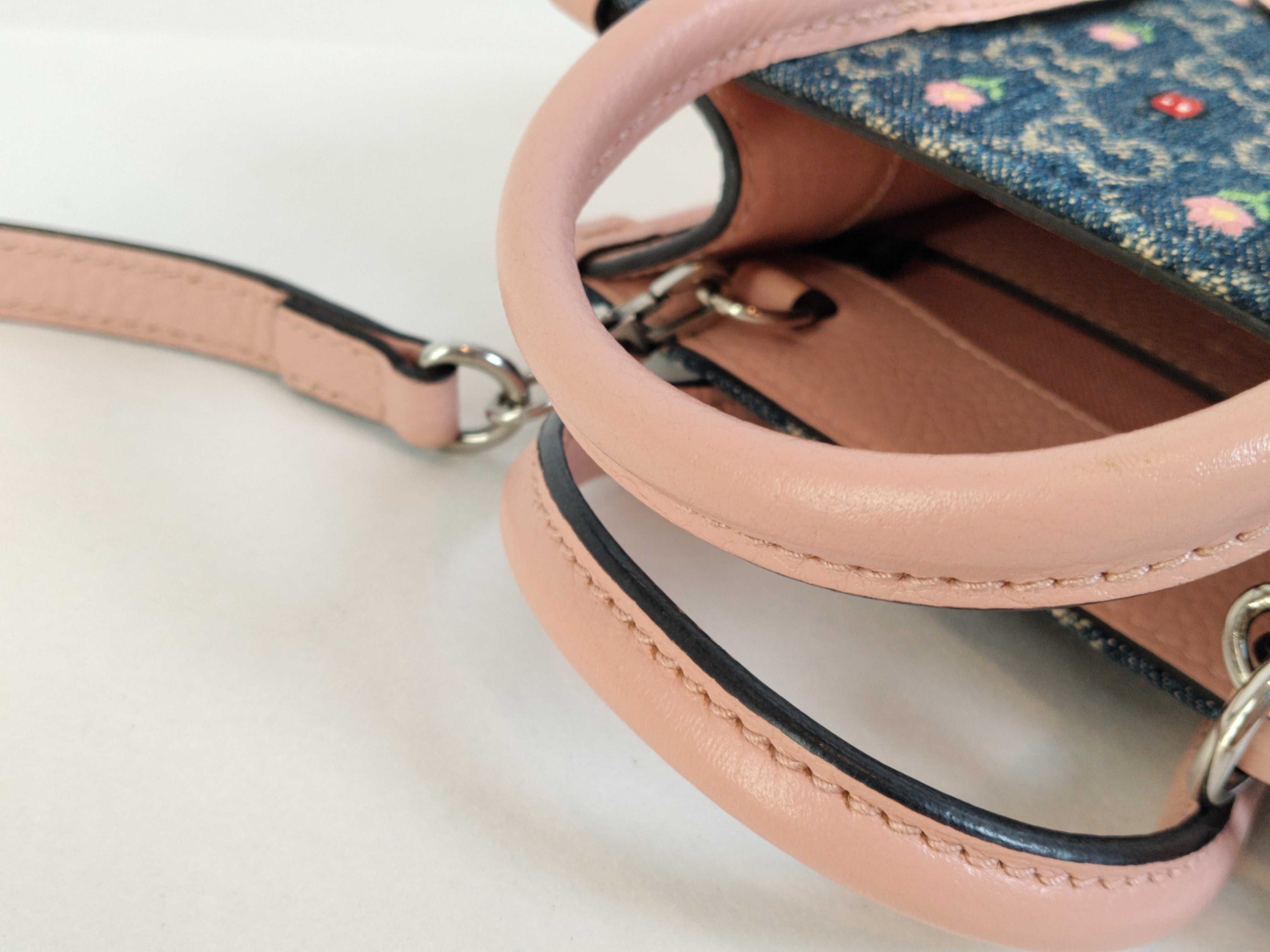 Interlocking G Flower Blue Pink Denim Handbag Shoulder Bag — view 4