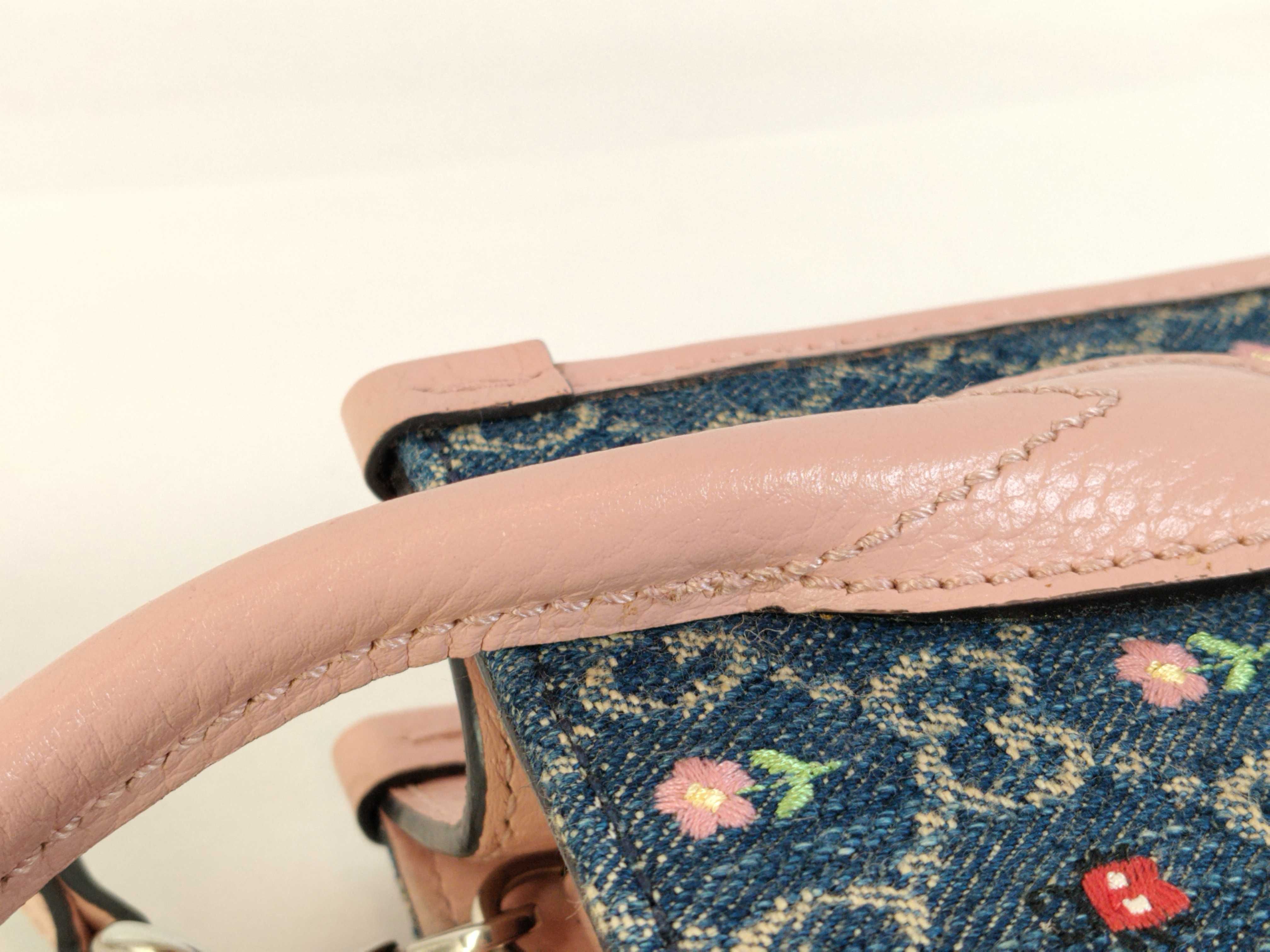 Interlocking G Flower Blue Pink Denim Handbag Shoulder Bag — view 6