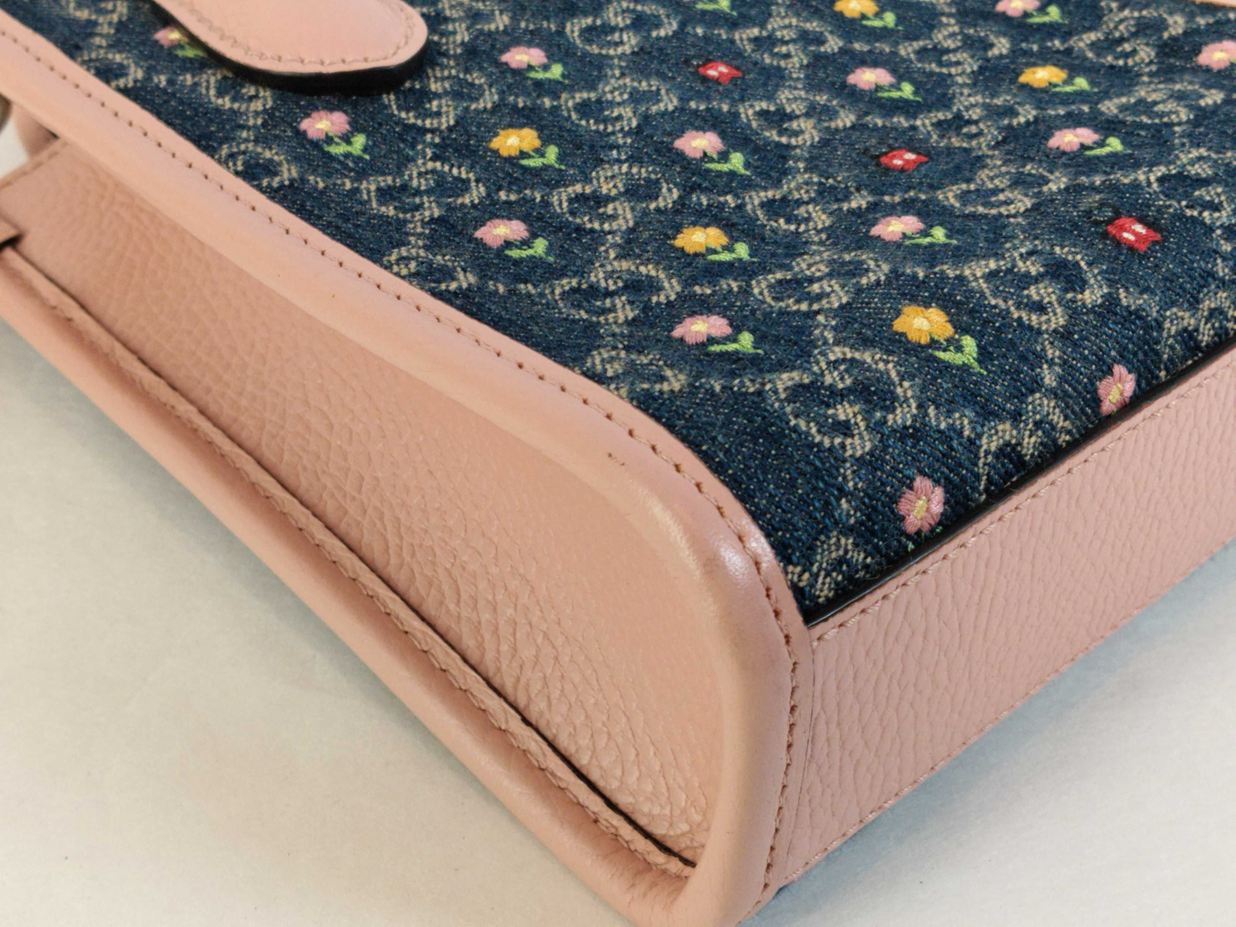 Interlocking G Flower Blue Pink Denim Handbag Shoulder Bag — view 8