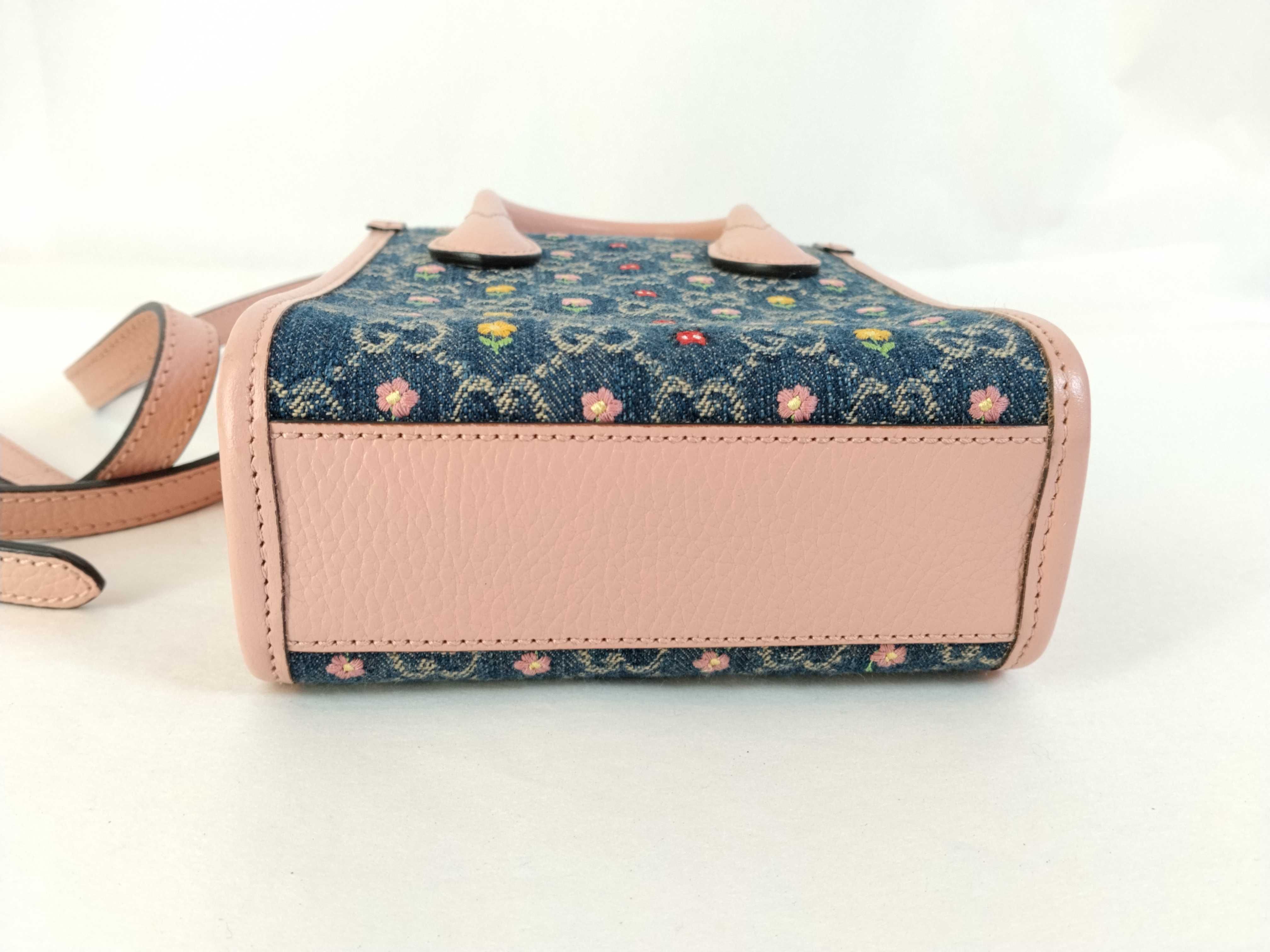 Interlocking G Flower Blue Pink Denim Handbag Shoulder Bag — view 9