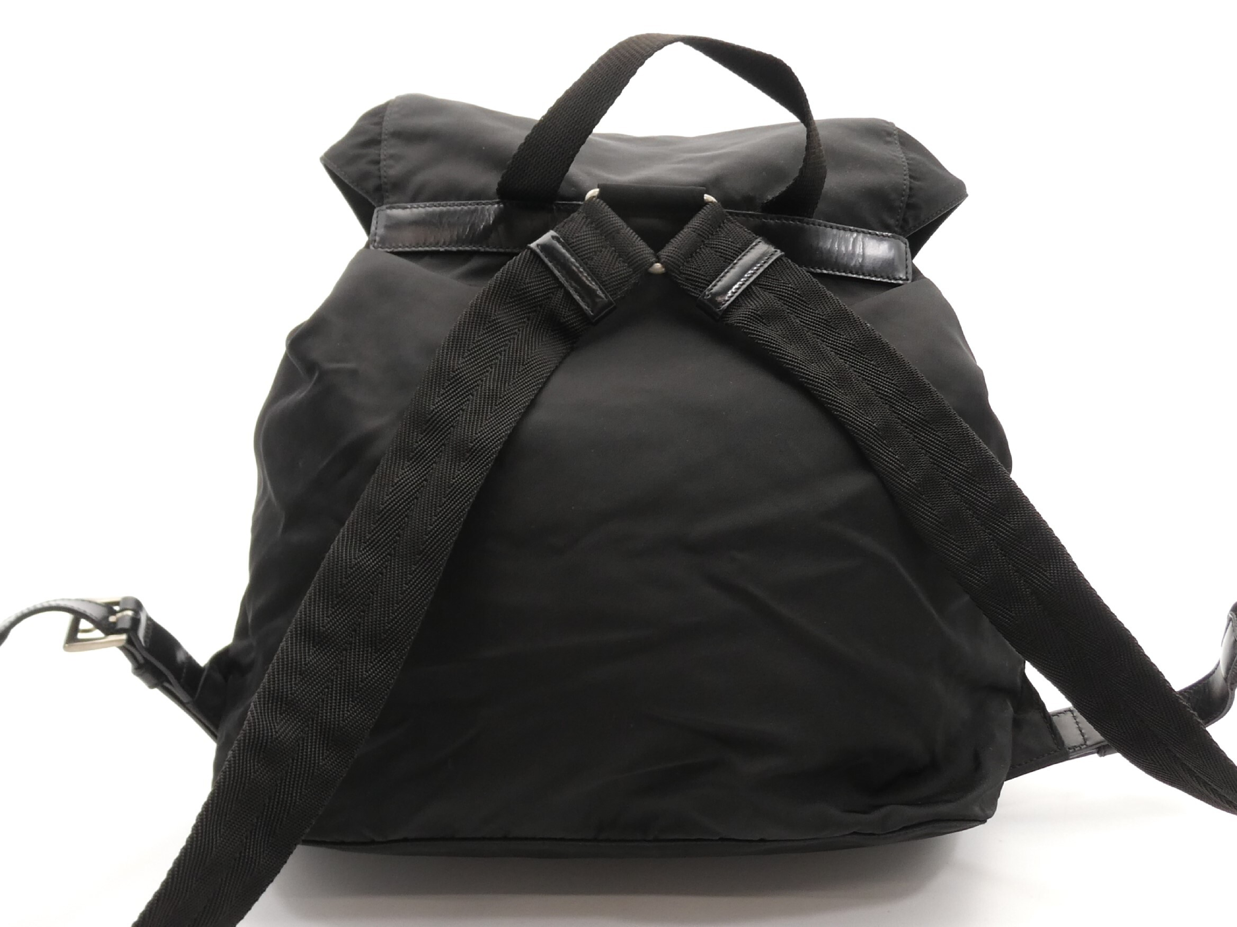 logo plate nylon leather backpack — view 2