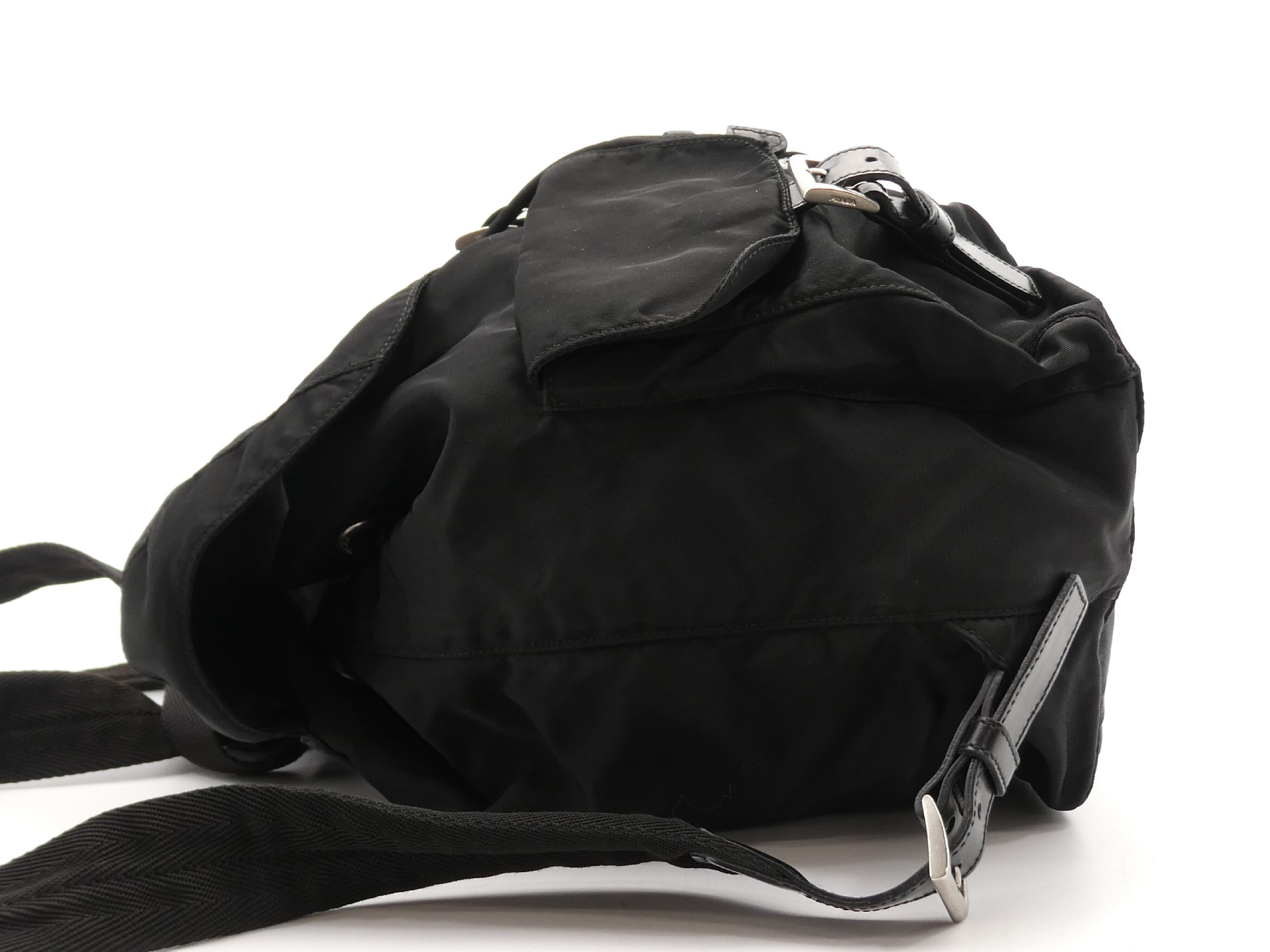 logo plate nylon leather backpack — view 3