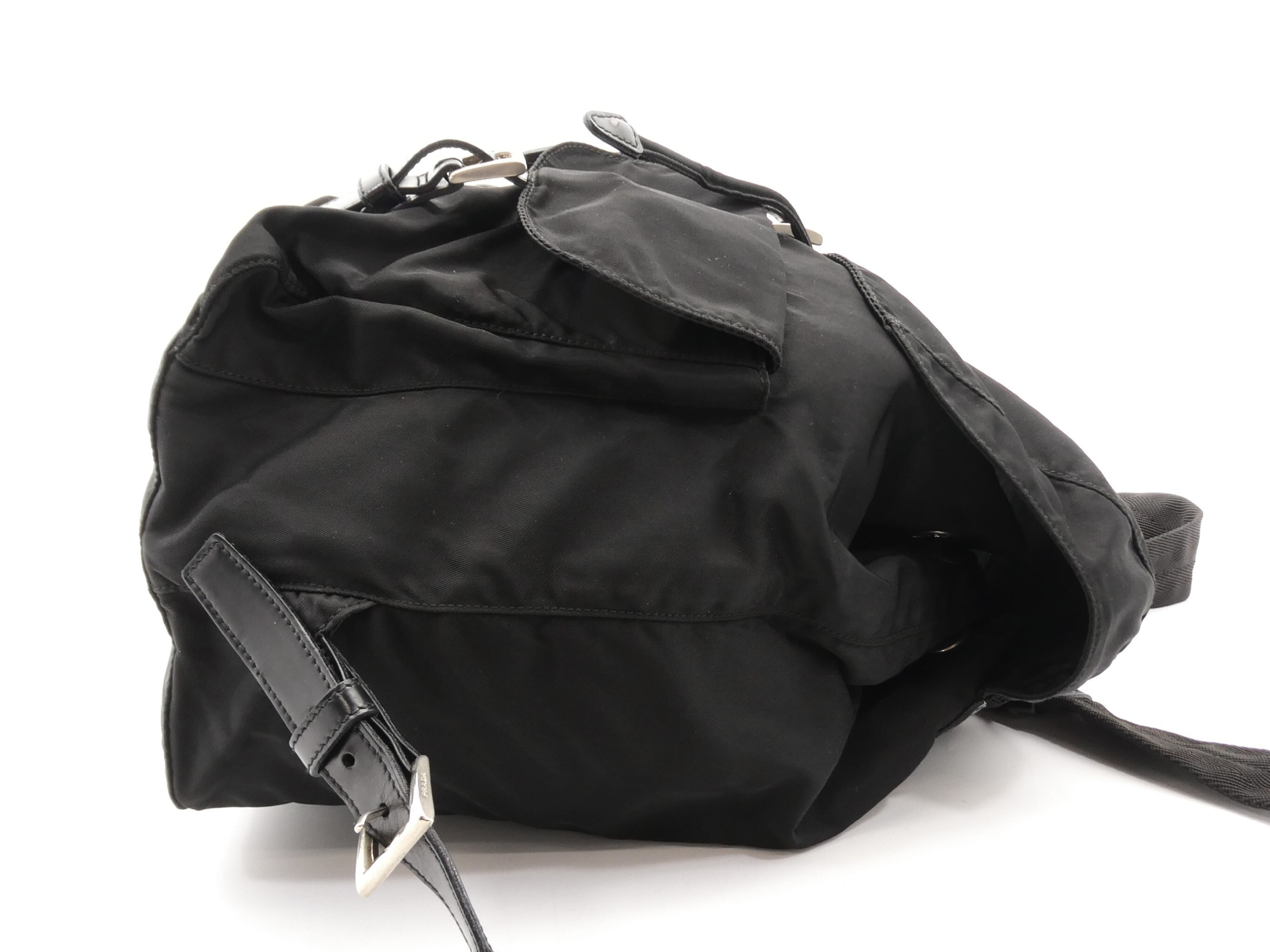 logo plate nylon leather backpack — view 4