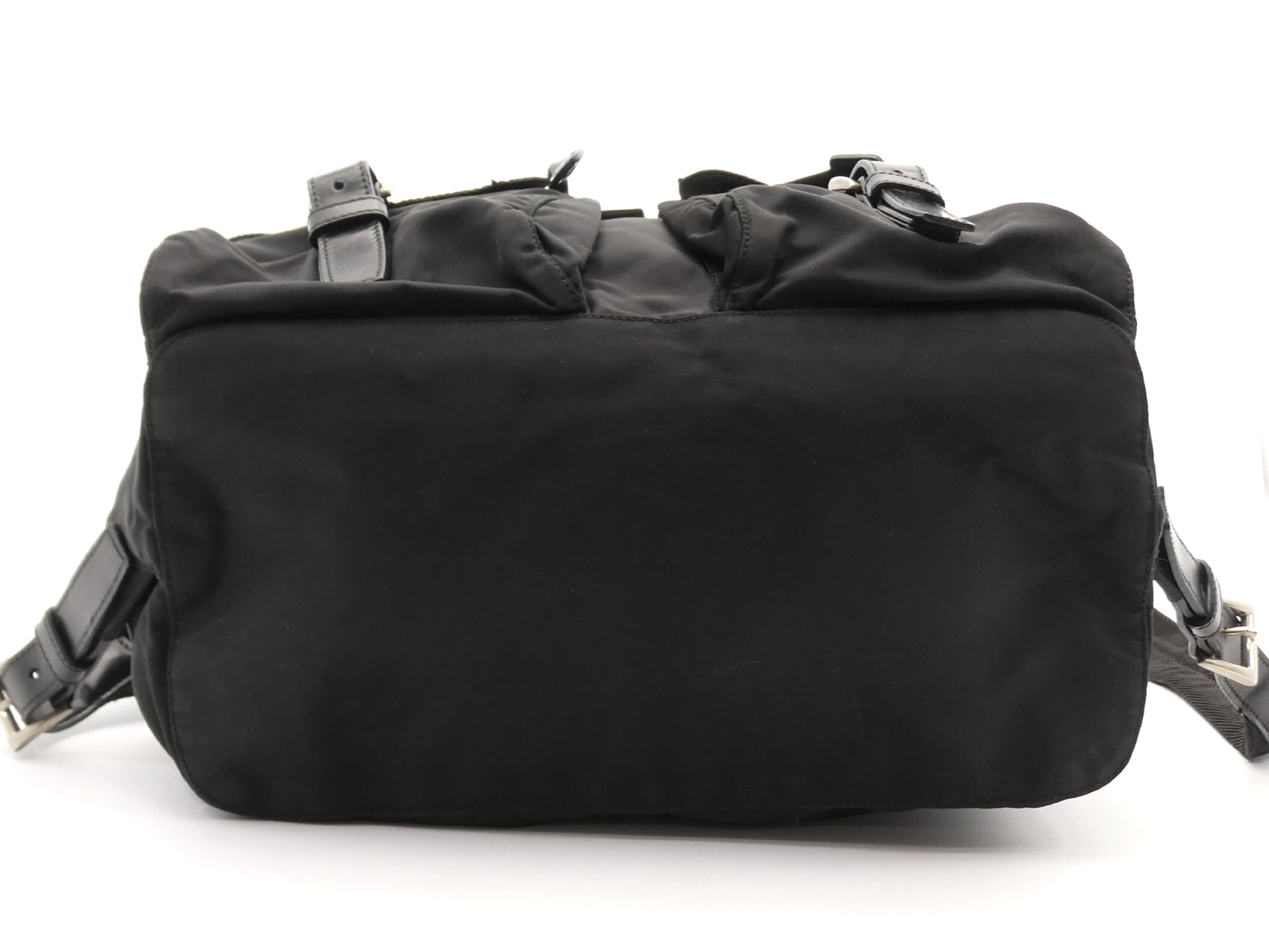 logo plate nylon leather backpack — view 5
