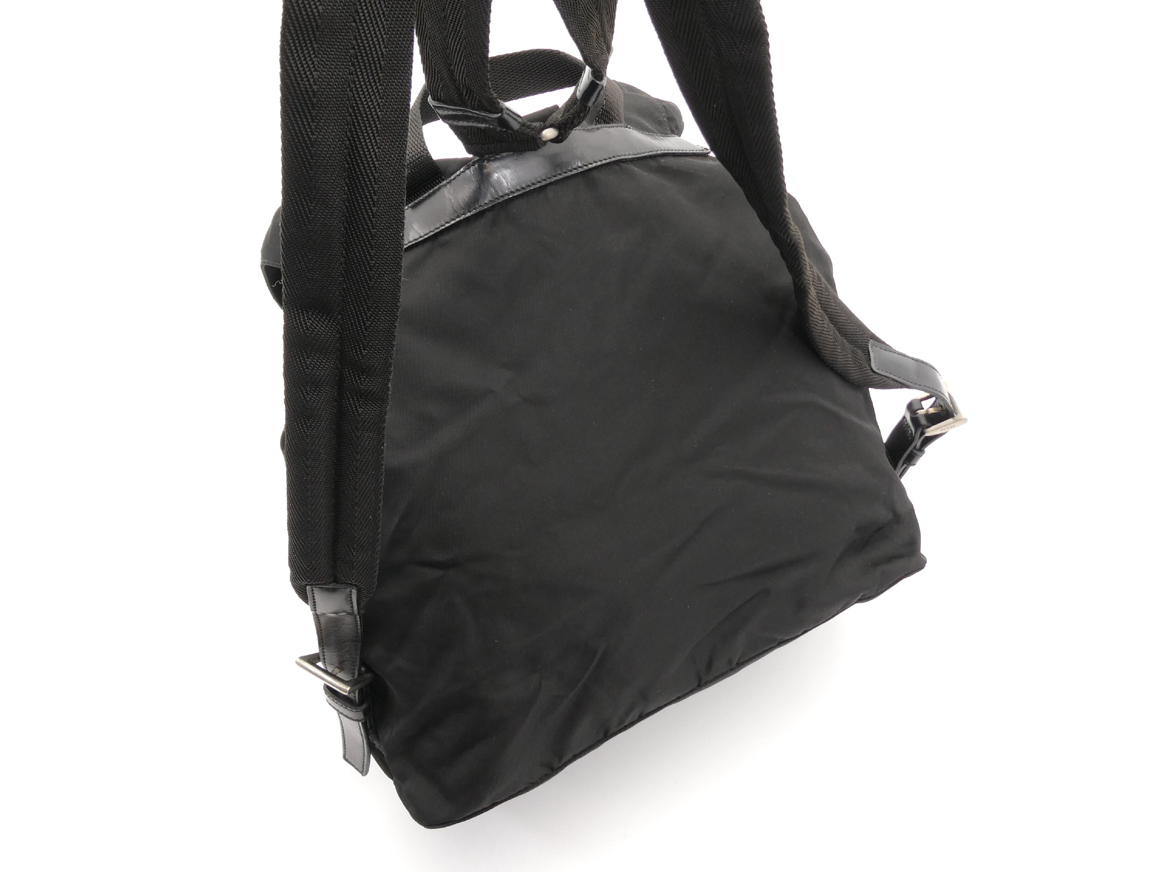 logo plate nylon leather backpack — view 7