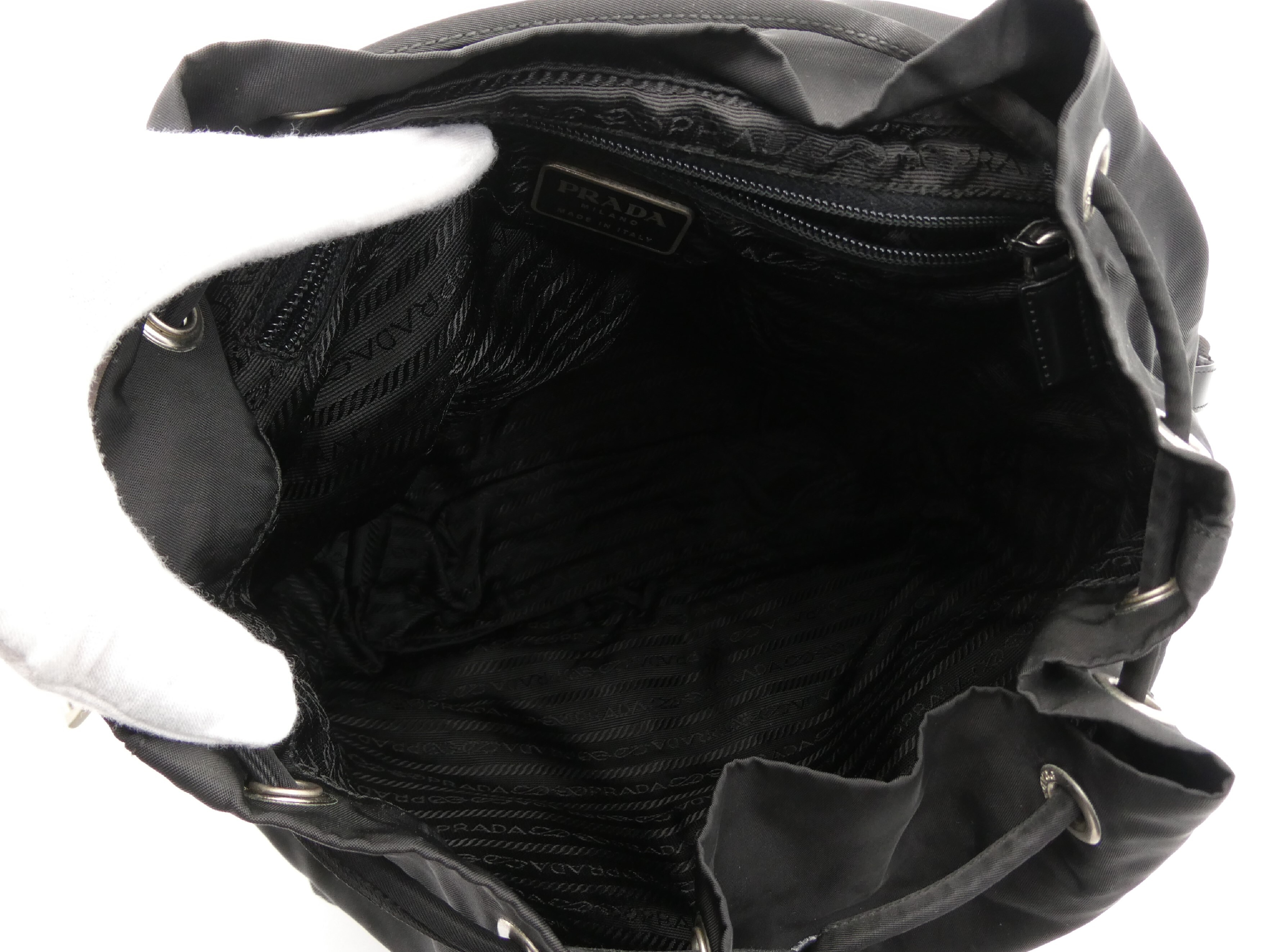 logo plate nylon leather backpack — view 8