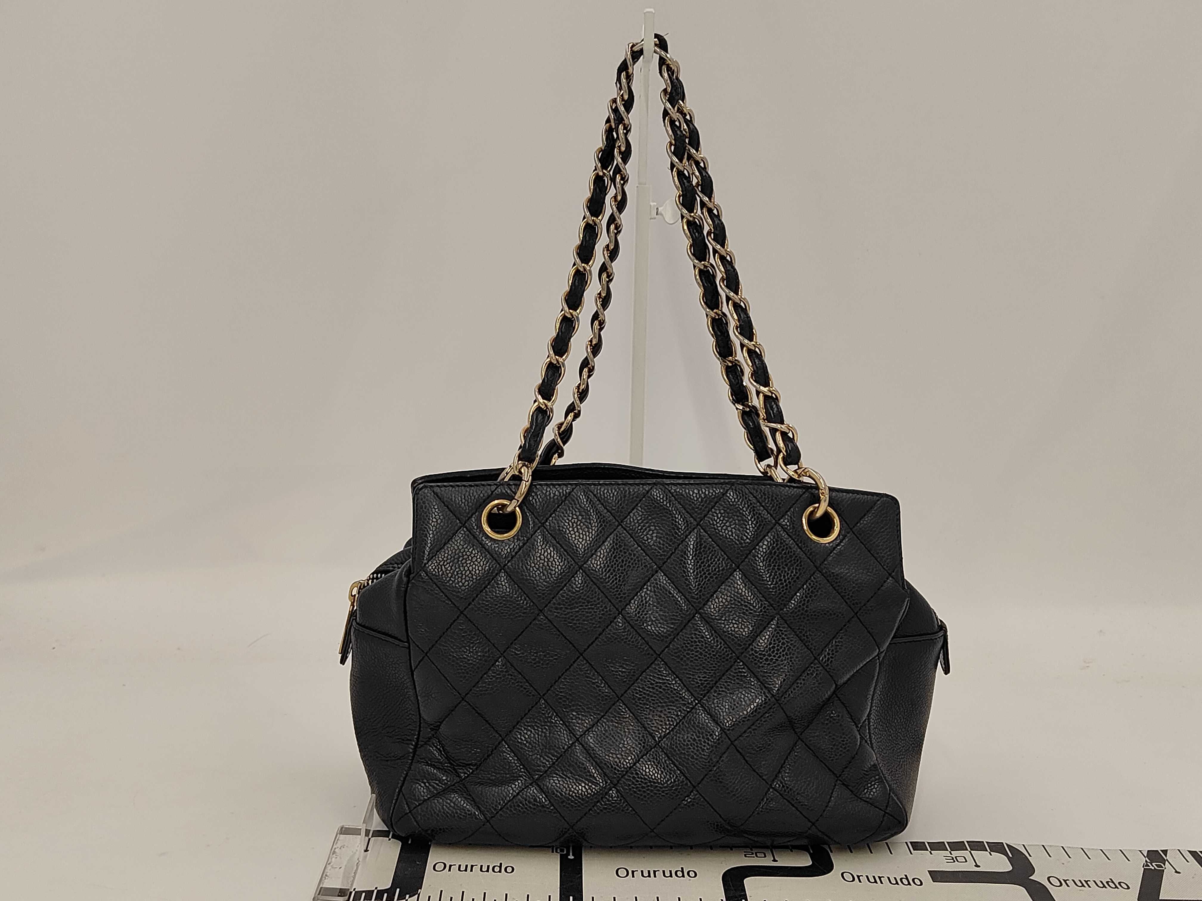 Caviar Skin Matelassé Chain Shoulder Bag with Gold Hardware, Black, Seal 7634461 Shoulder Bag — view 2