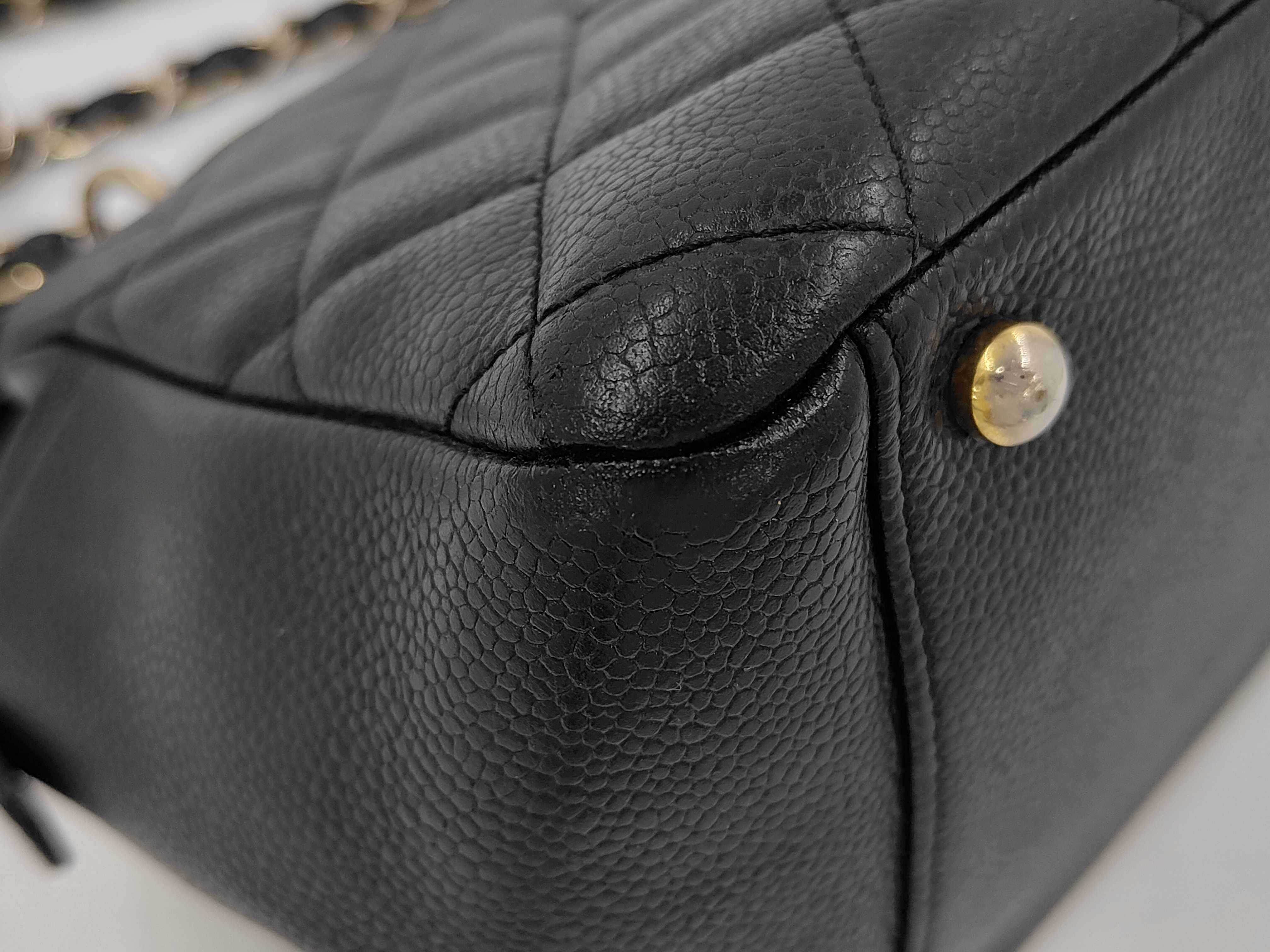 Caviar Skin Matelassé Chain Shoulder Bag with Gold Hardware, Black, Seal 7634461 Shoulder Bag — view 3