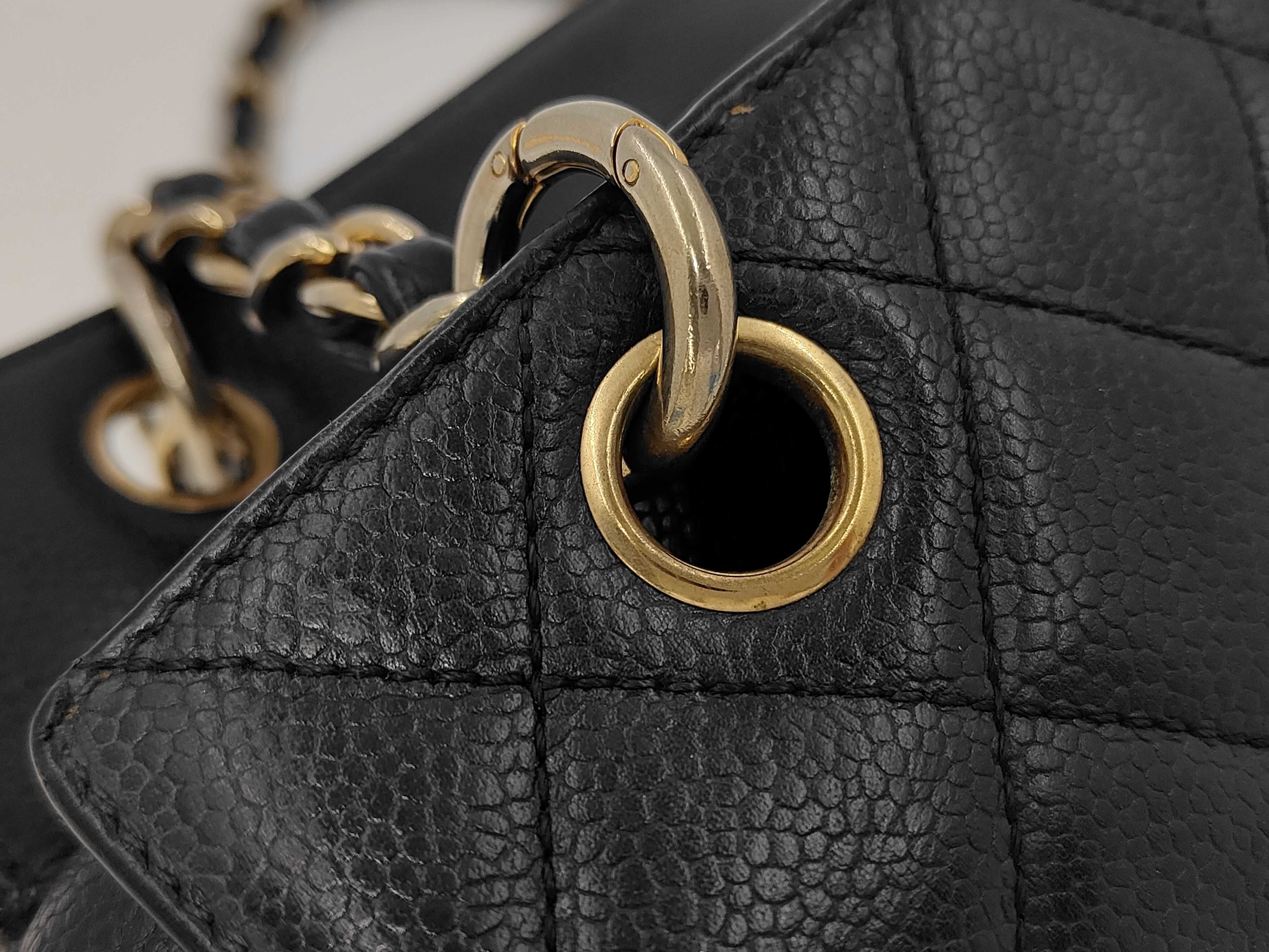 Caviar Skin Matelassé Chain Shoulder Bag with Gold Hardware, Black, Seal 7634461 Shoulder Bag — view 7