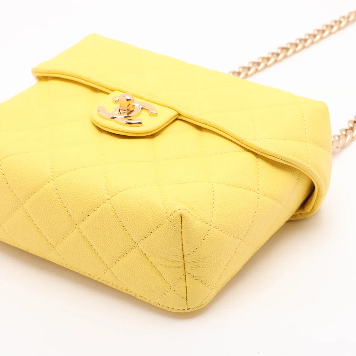 Matelassé Caviar Skin Vanity Bag, Yellow, Gold Hardware, E0LLCPT9, Random Plate — view 3