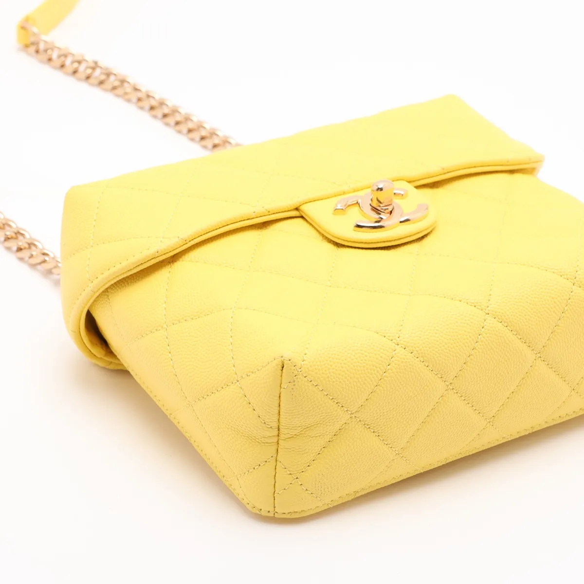 Matelassé Caviar Skin Vanity Bag, Yellow, Gold Hardware, E0LLCPT9, Random Plate — view 4
