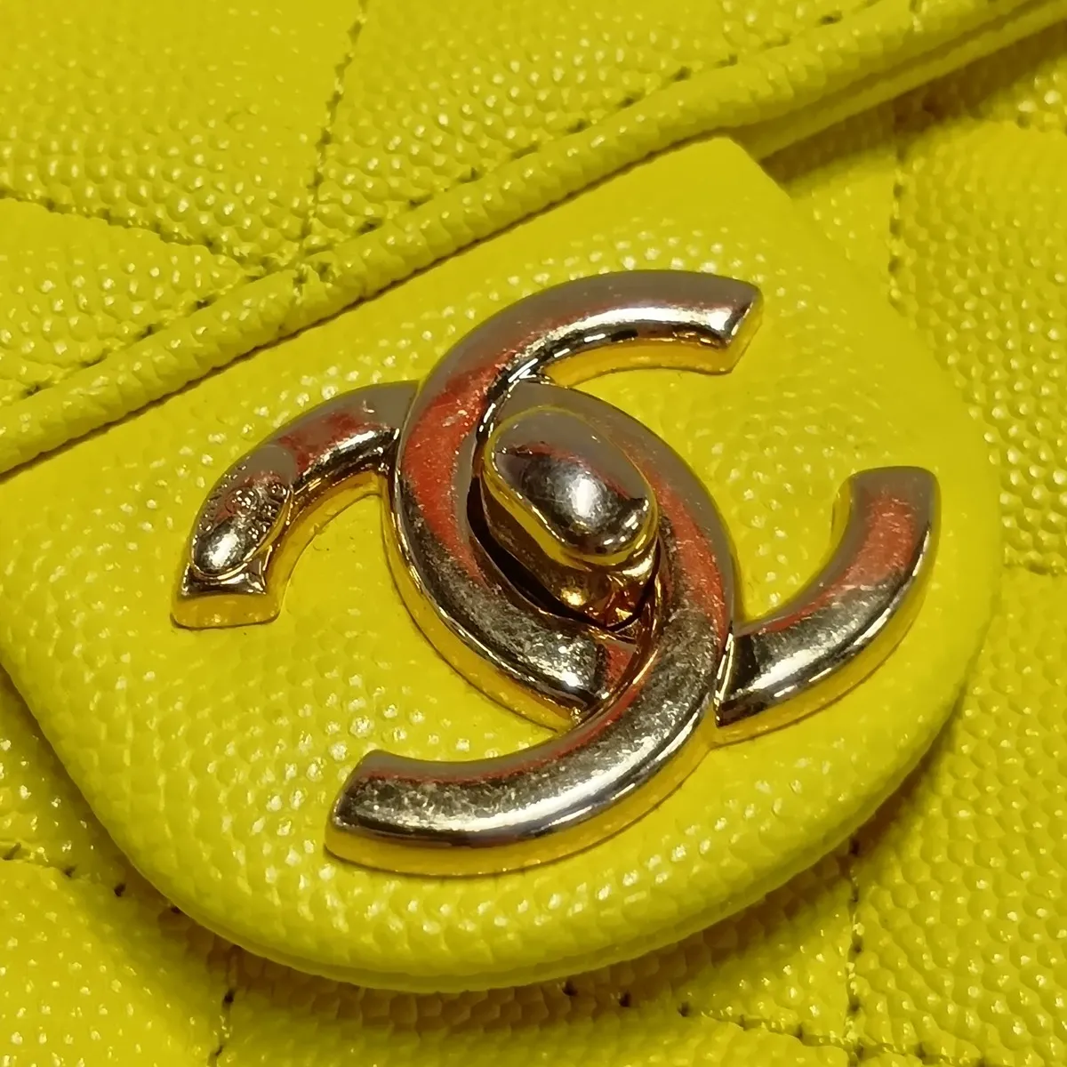 Matelassé Caviar Skin Vanity Bag, Yellow, Gold Hardware, E0LLCPT9, Random Plate — view 10