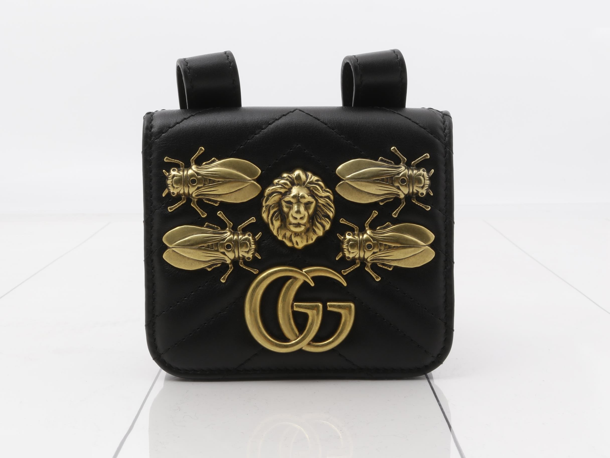 GG Marmont Leather Animal Stud Belt Bag/Waist Bag, Black