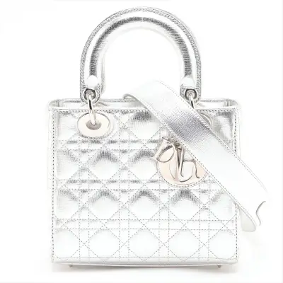 Cannage My Lady Dior Leather 2-Way Handbag with Silver Charm
