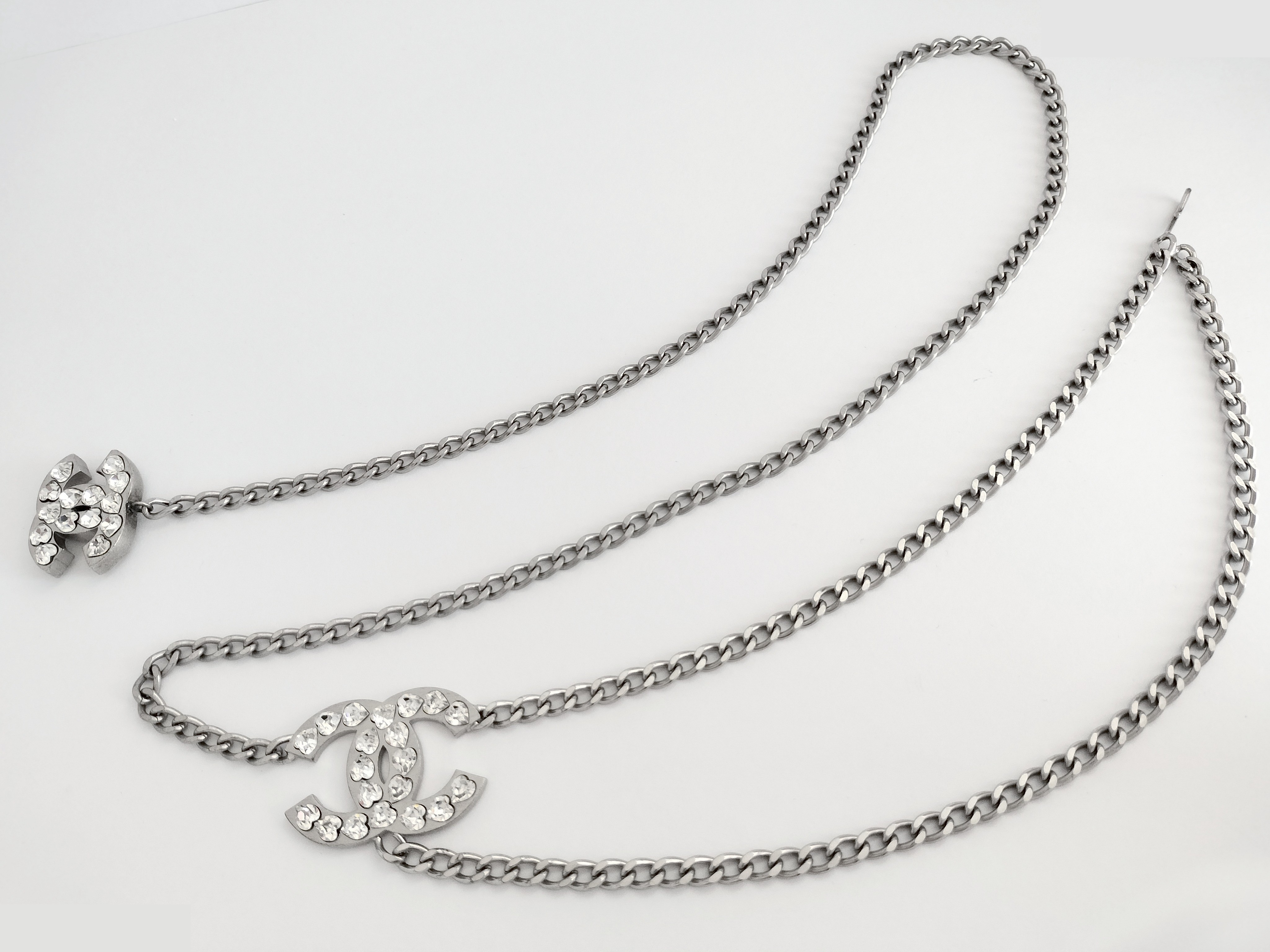 Coco Heart Rhinestone Silver Chain Belt (Chain approx. 90cm)