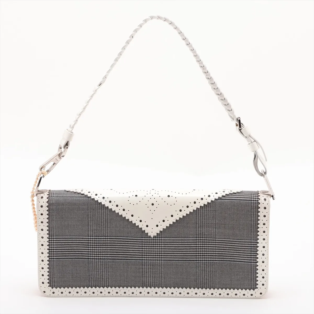 Canvas x Leather Shoulder Bag, Black x White — view 2