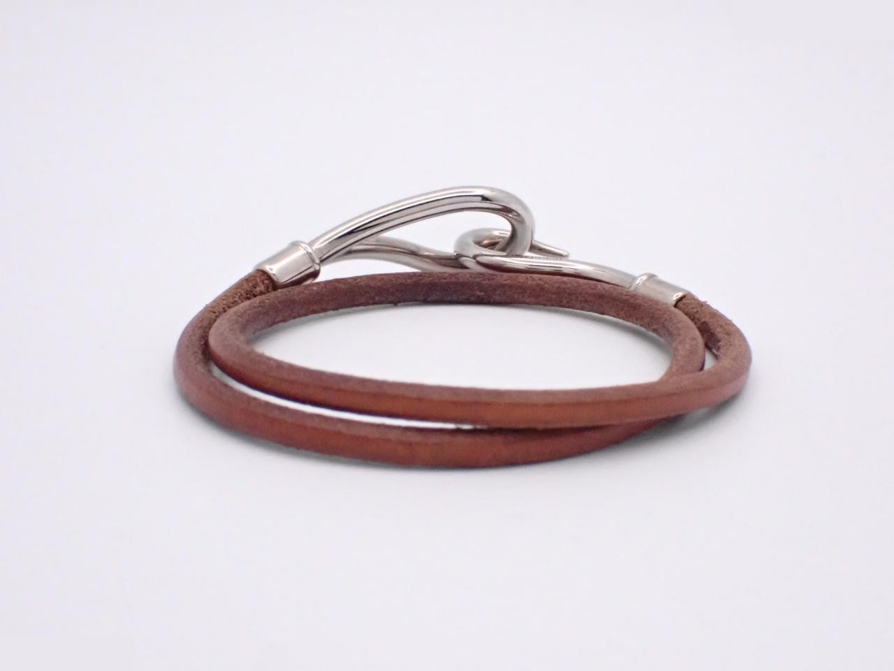 Jumbo Bracelet, Leather, Brown, Silver Hardware, Wrist Circumference Approx. 17cm — view 2
