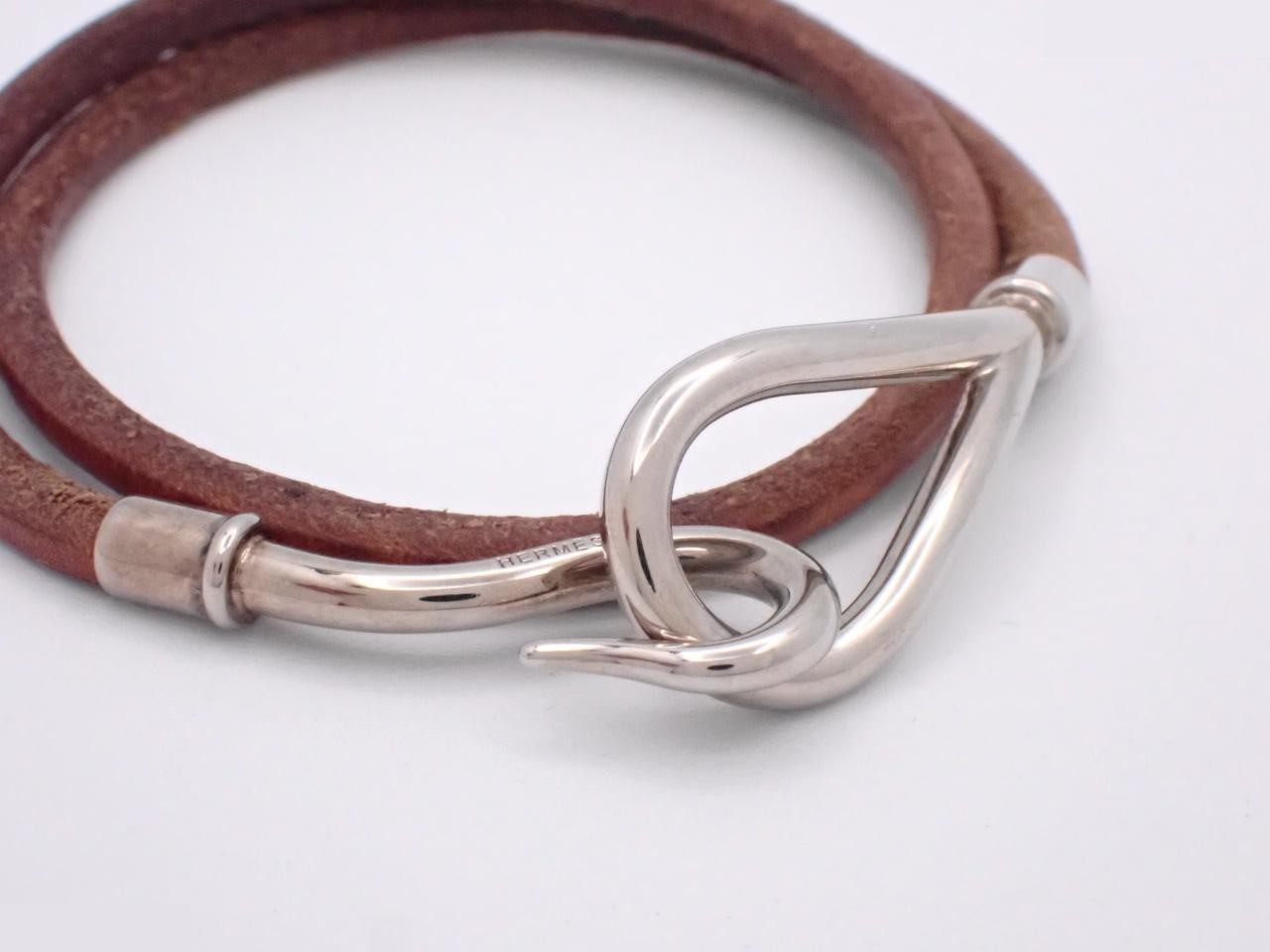Jumbo Bracelet, Leather, Brown, Silver Hardware, Wrist Circumference Approx. 17cm — view 3