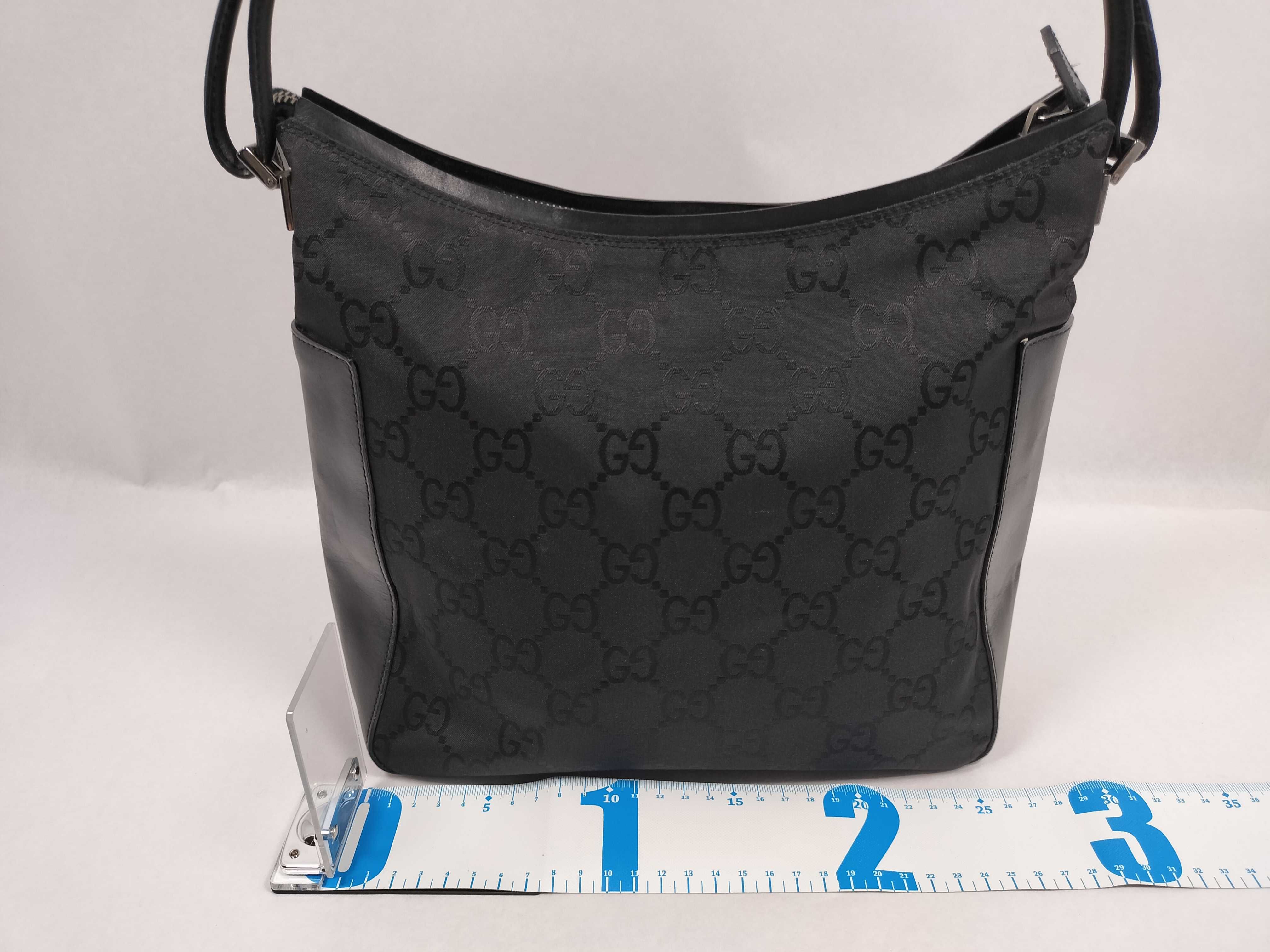 Shoulder Bag, Gucci One-Shoulder Bag, Hobo Bag, GG Pattern, Nylon, Leather, Black Shoulder Bag — view 2