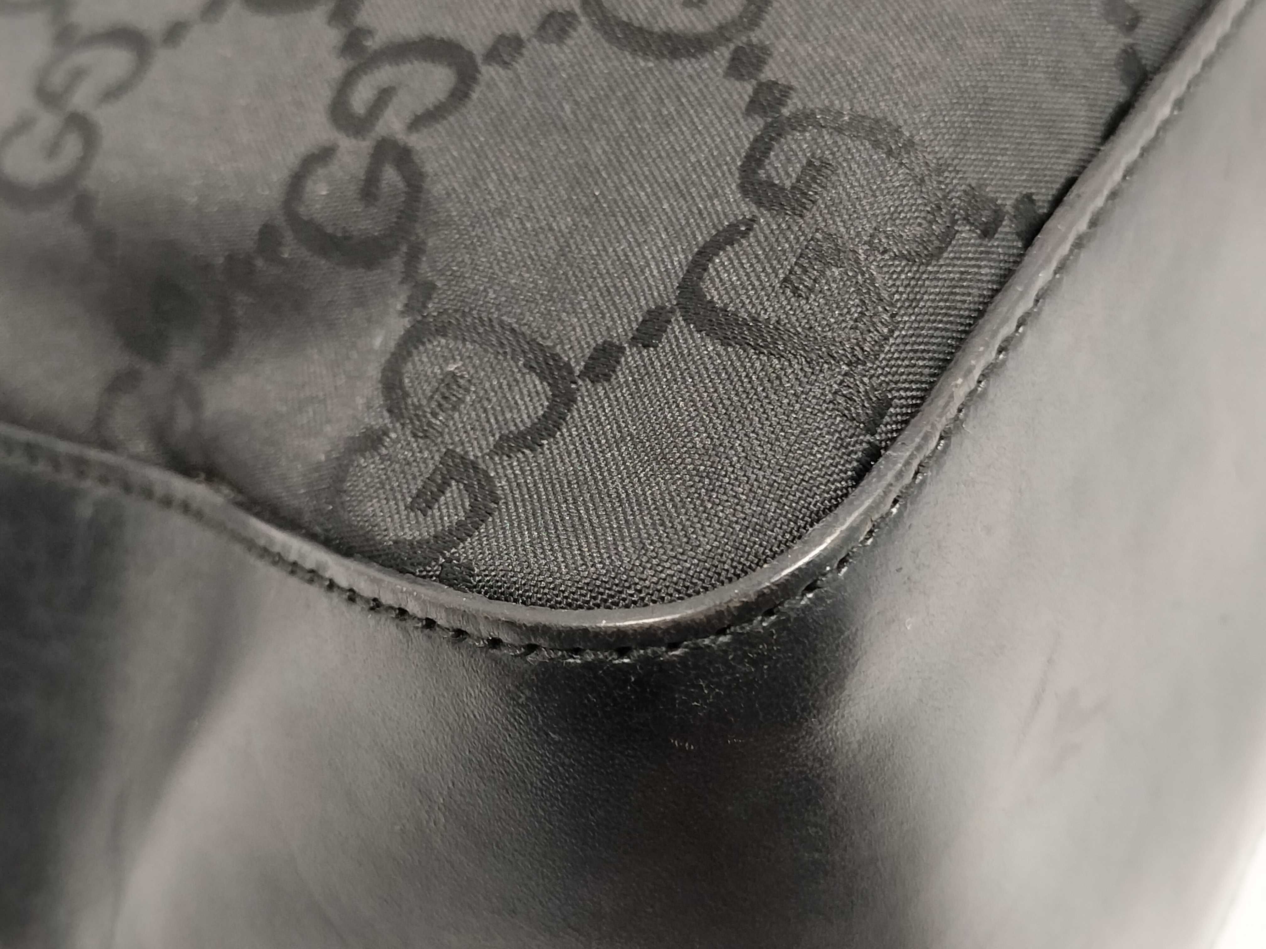 Shoulder Bag, Gucci One-Shoulder Bag, Hobo Bag, GG Pattern, Nylon, Leather, Black Shoulder Bag — view 6
