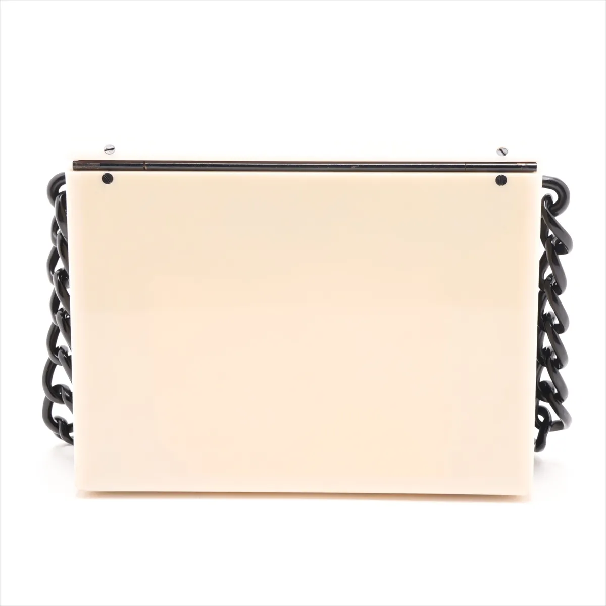 Coco Mark Plastic Chain Shoulder Bag, White x Black, Black Hardware, 6380804, Series 6, PRESS — view 2