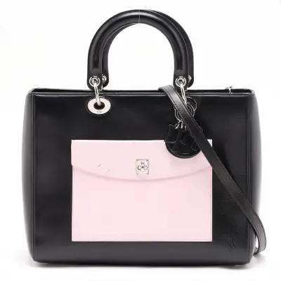 Lady Dior Leather 2-Way Handbag, Black
