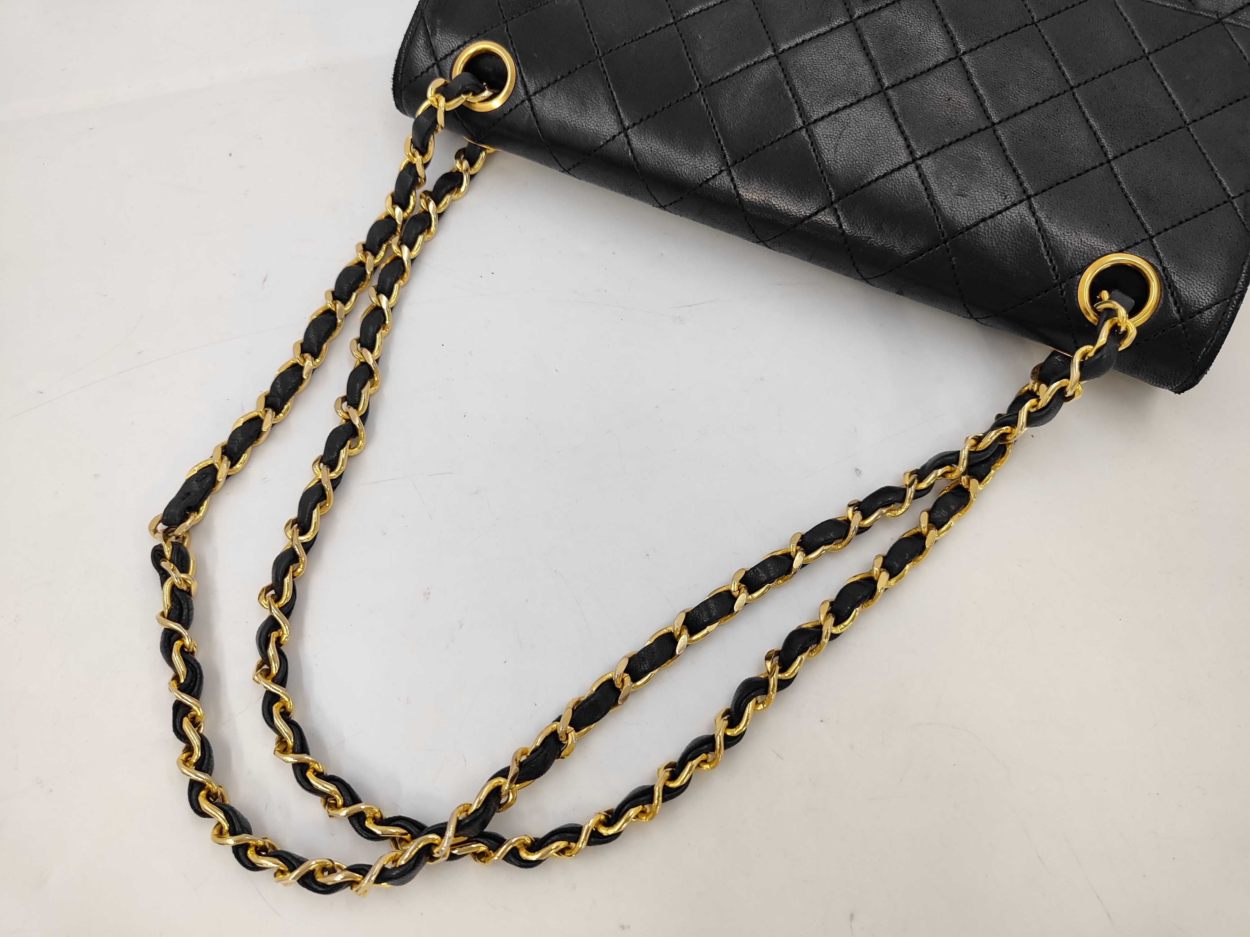 Matelassé 25 Lambskin Double Flap Double Chain Bag Black Gold Hardware Shoulder Bag — view 5