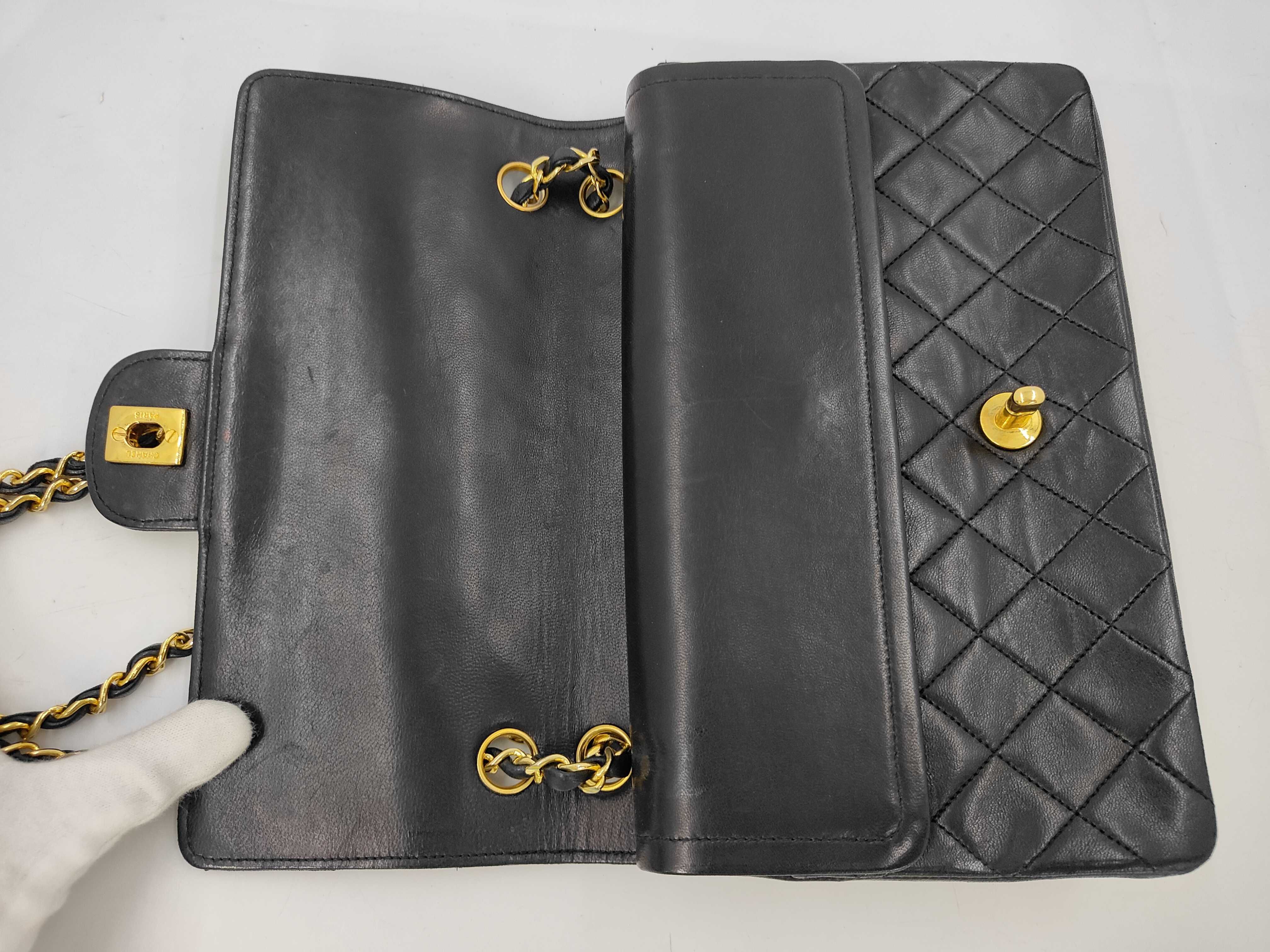 Matelassé 25 Lambskin Double Flap Double Chain Bag Black Gold Hardware Shoulder Bag — view 8