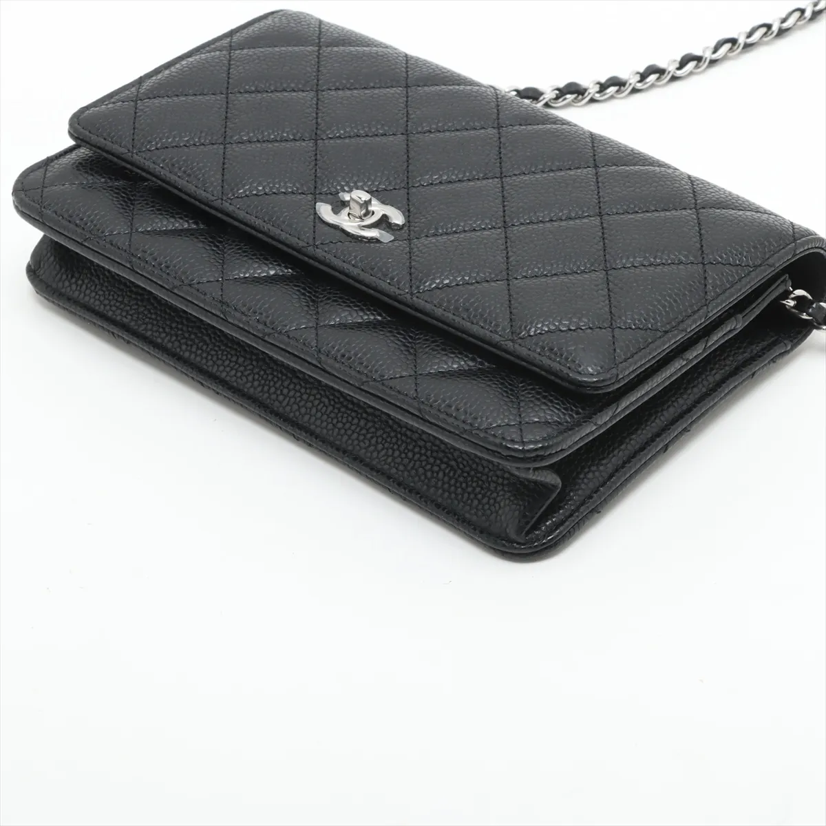 Matelasse caviar skin chain wallet black silver hardware L7GCCHG2 random plate AP4241 — view 3