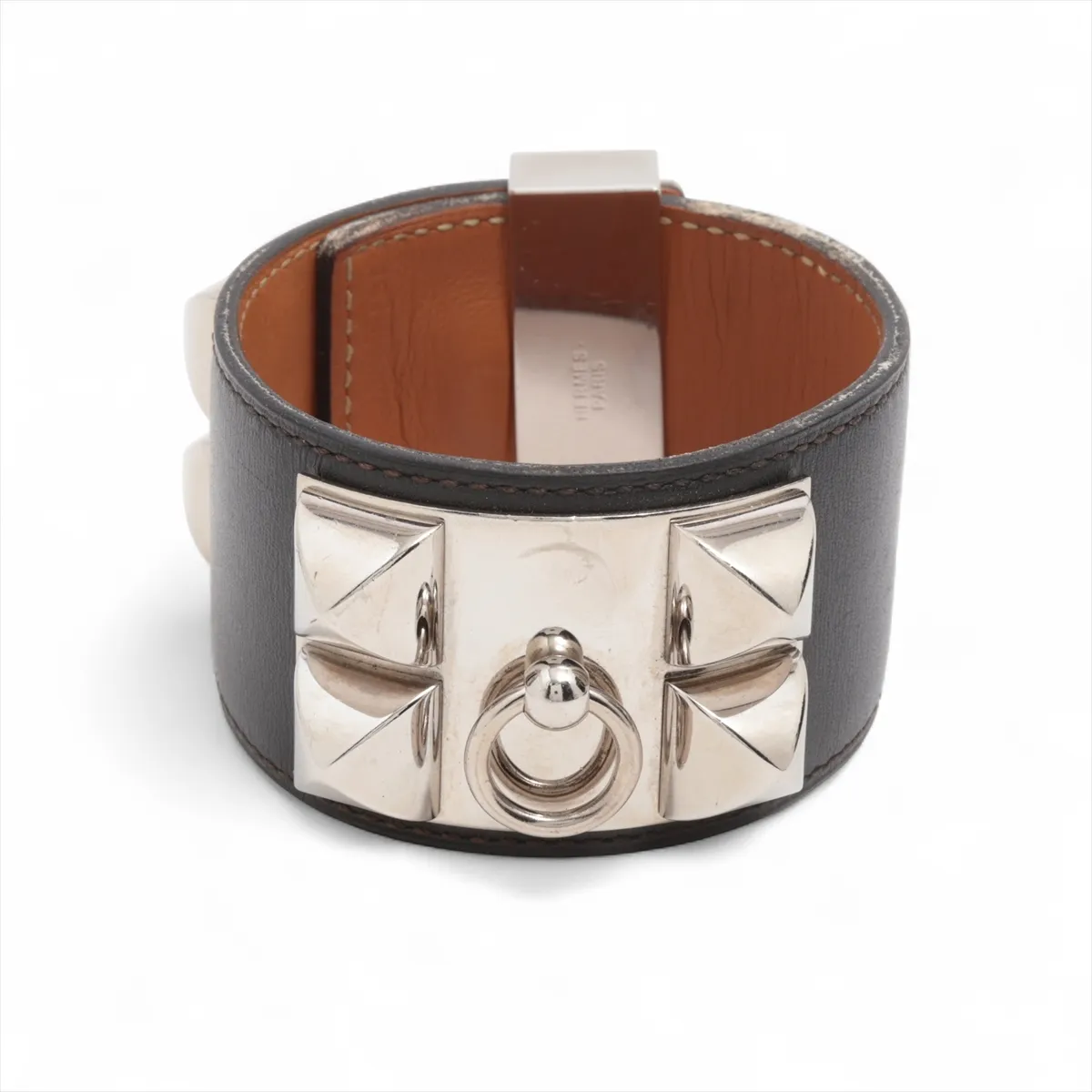 Coriedossian Engraving unclear Bracelet GP x Leather Black x Silver
