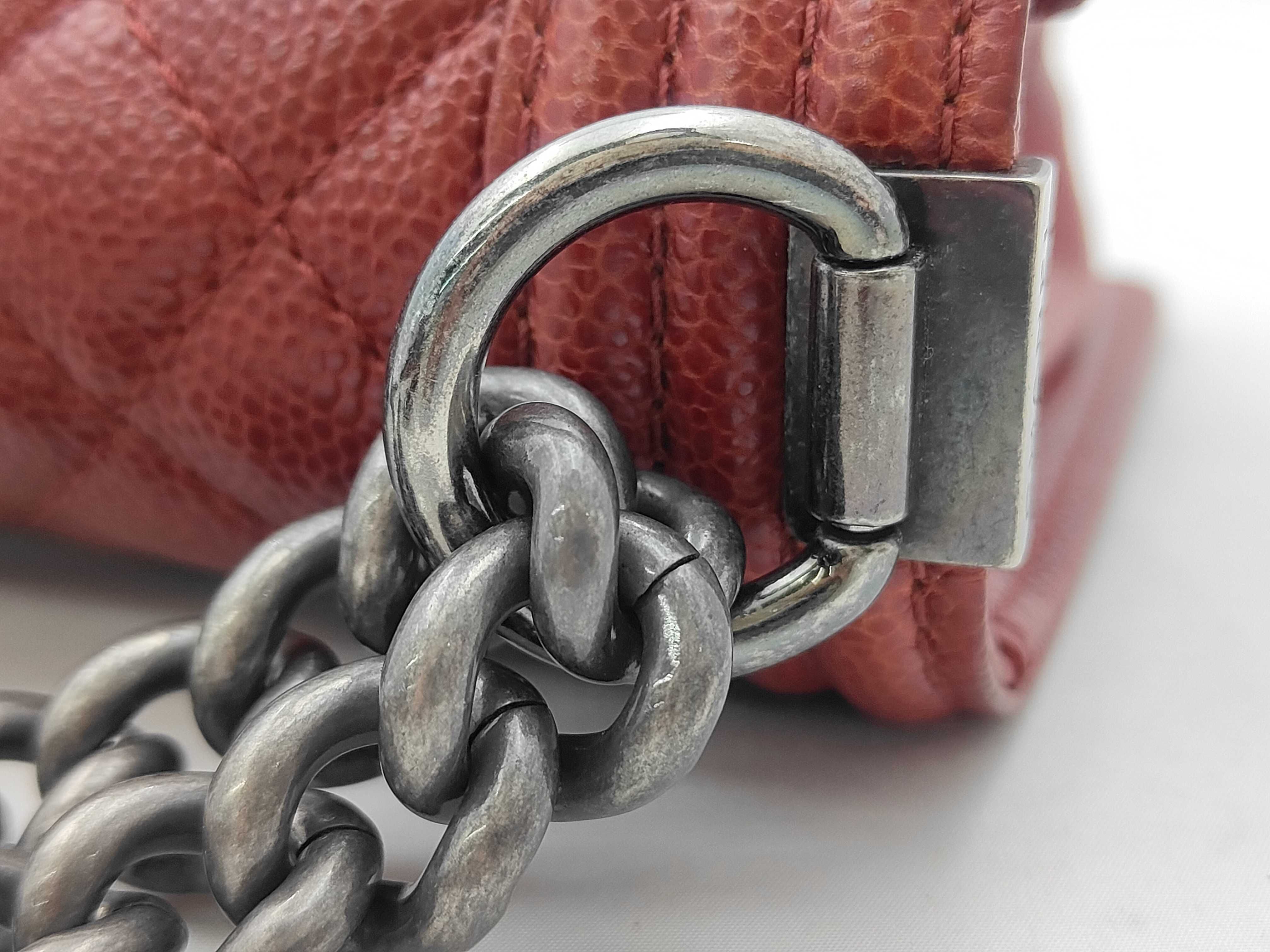Boy Chanel Chain Shoulder Bag, Caviar Leather, Red — view 5