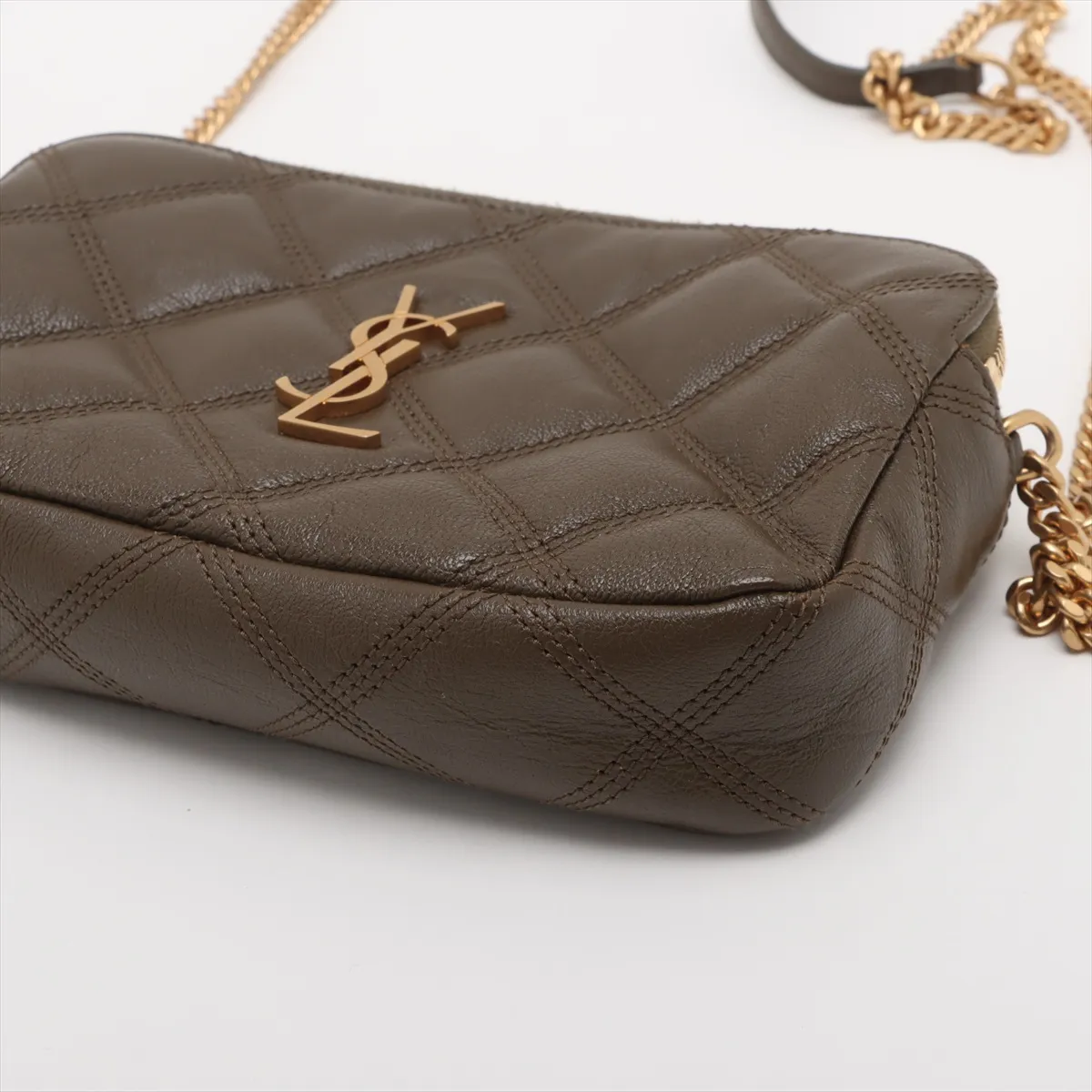 Becky Leather Chain Shoulder Bag Green 608941 — view 3