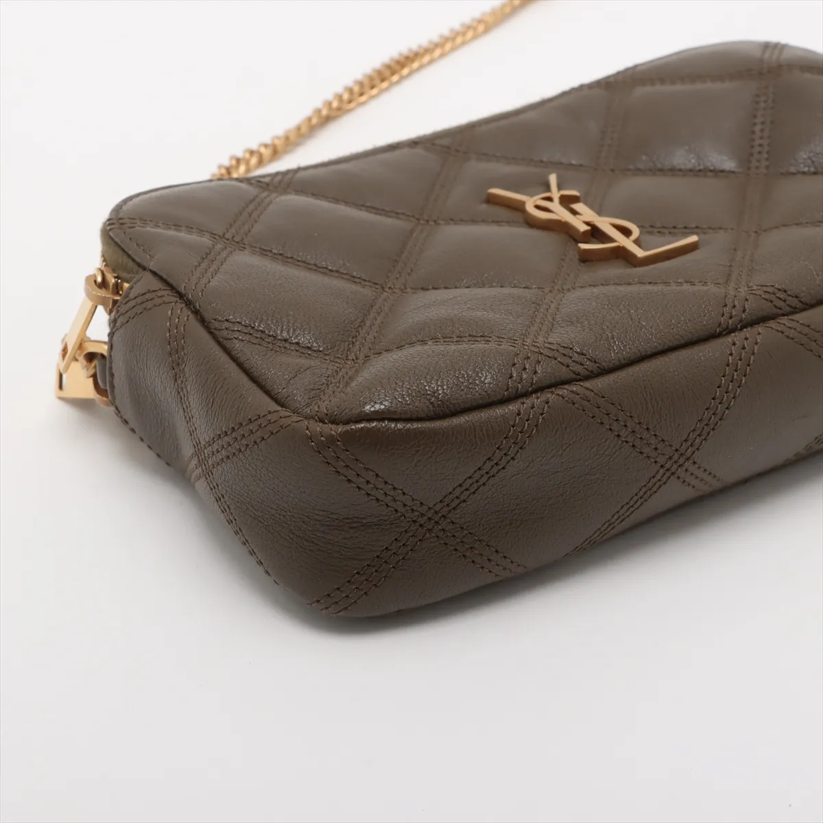 Becky Leather Chain Shoulder Bag Green 608941 — view 4