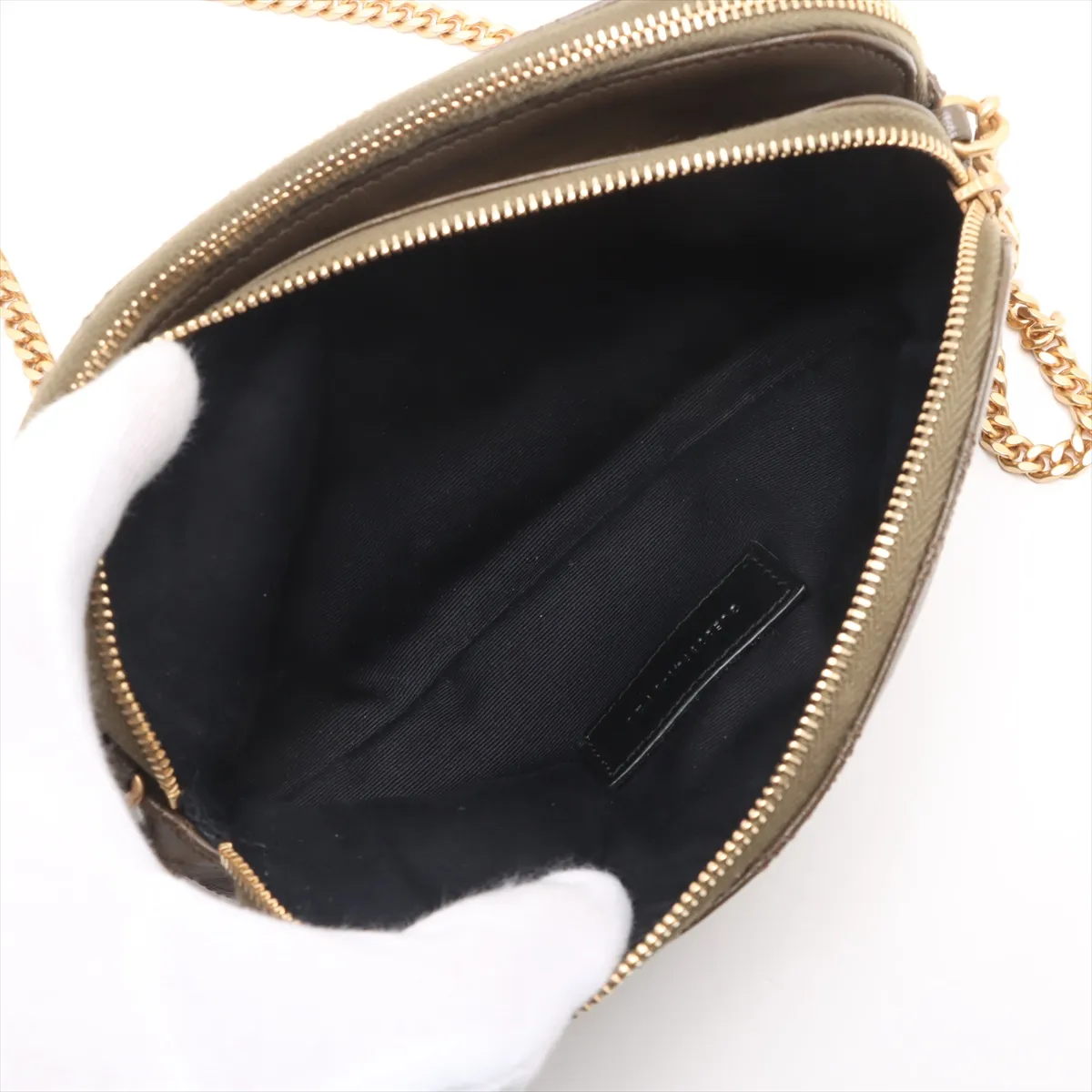 Becky Leather Chain Shoulder Bag Green 608941 — view 8
