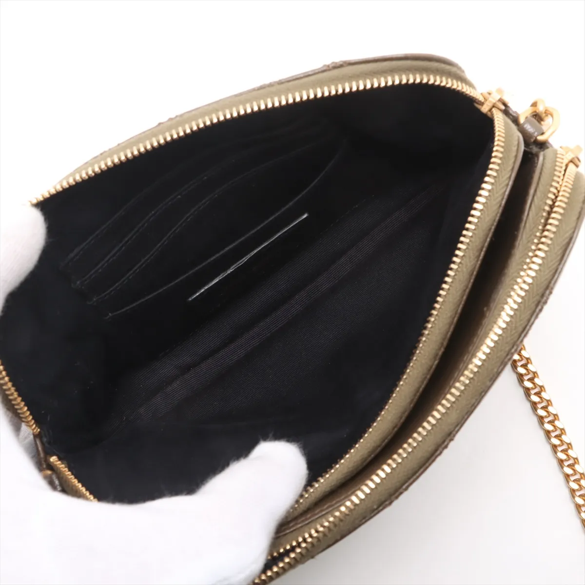 Becky Leather Chain Shoulder Bag Green 608941 — view 9