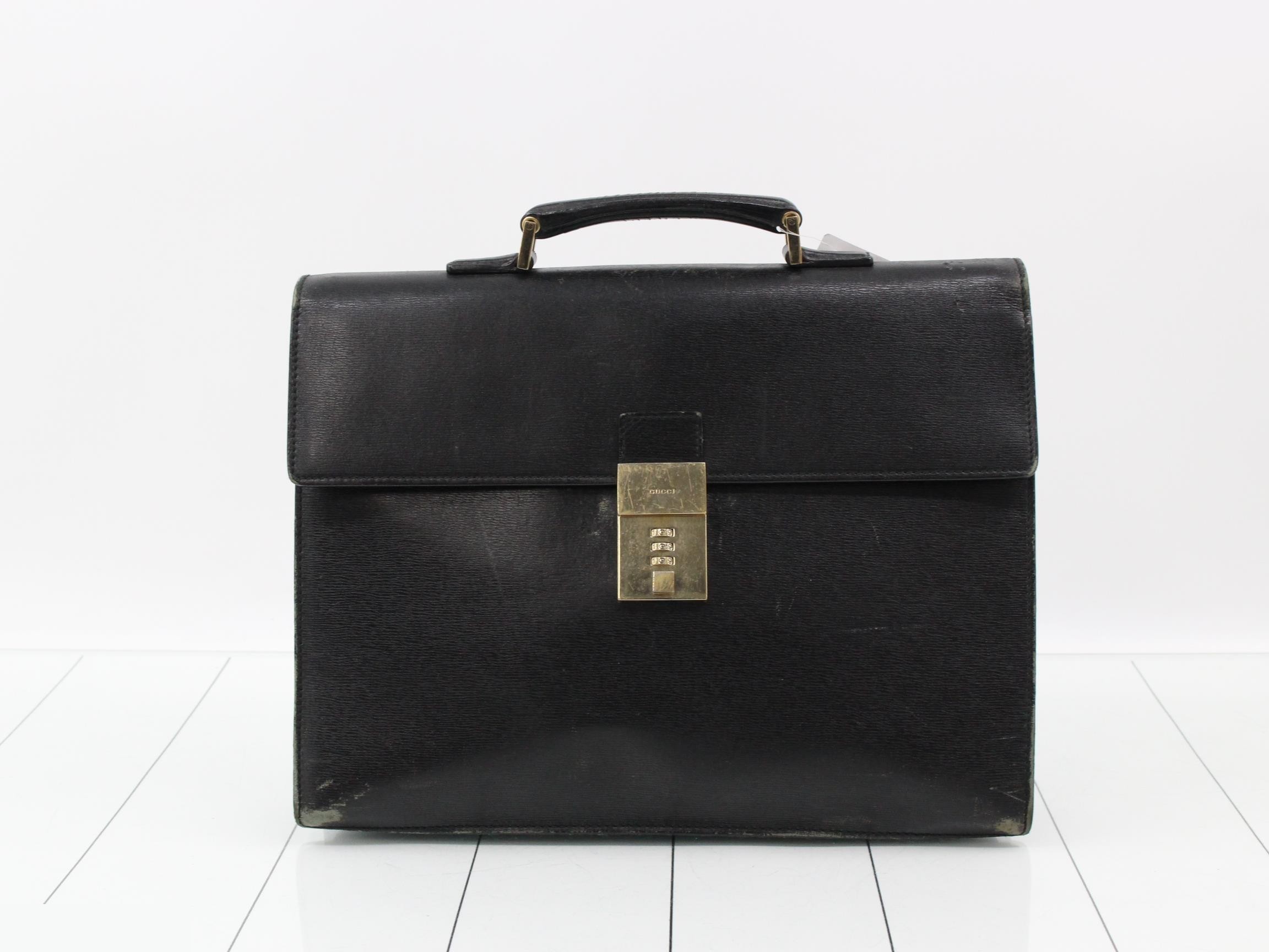 Leather dial lock briefcase/business bag, black