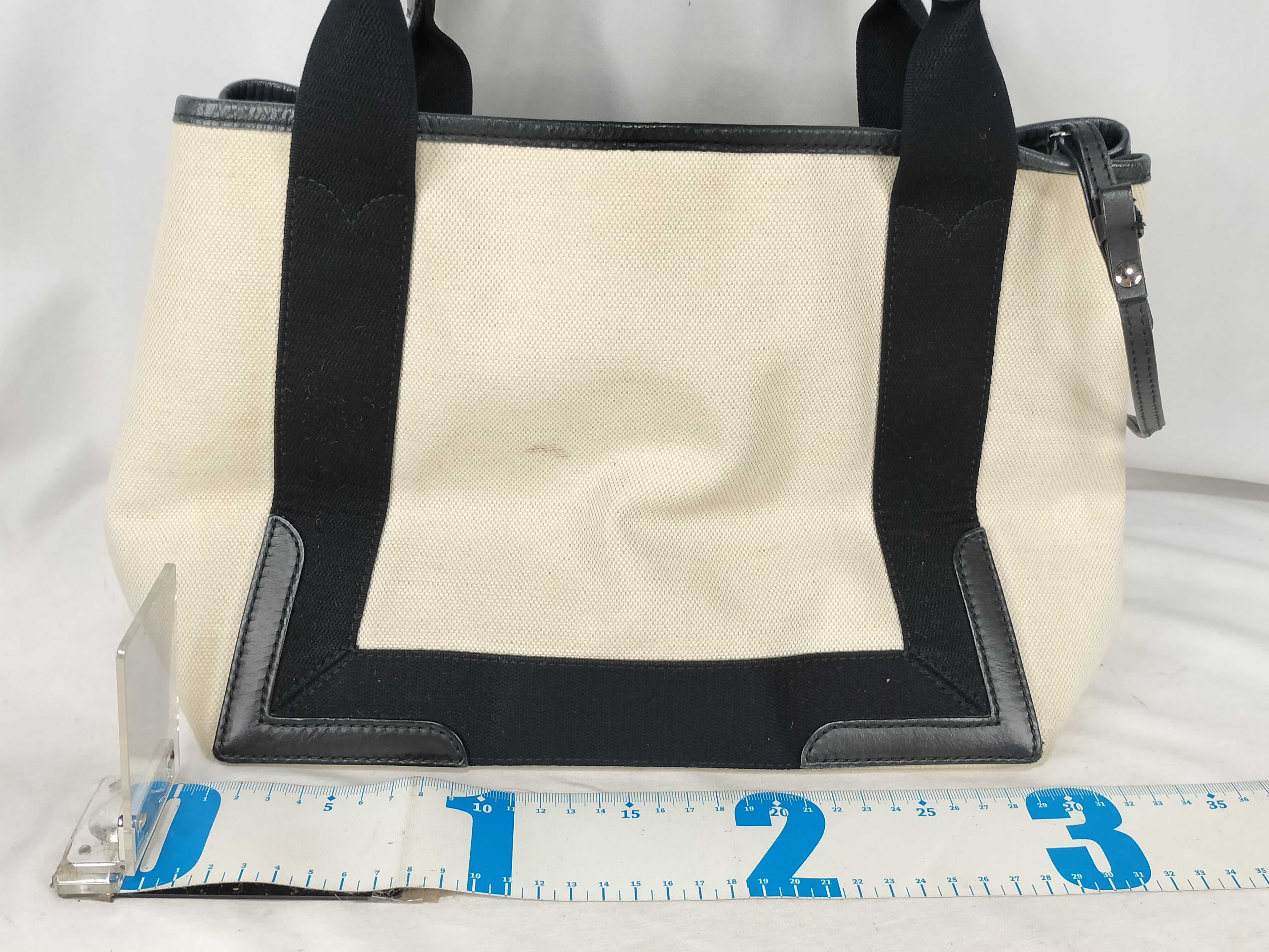 Navy Cabas Canvas x Leather Handbag, Black x Beige, 339933 — view 2