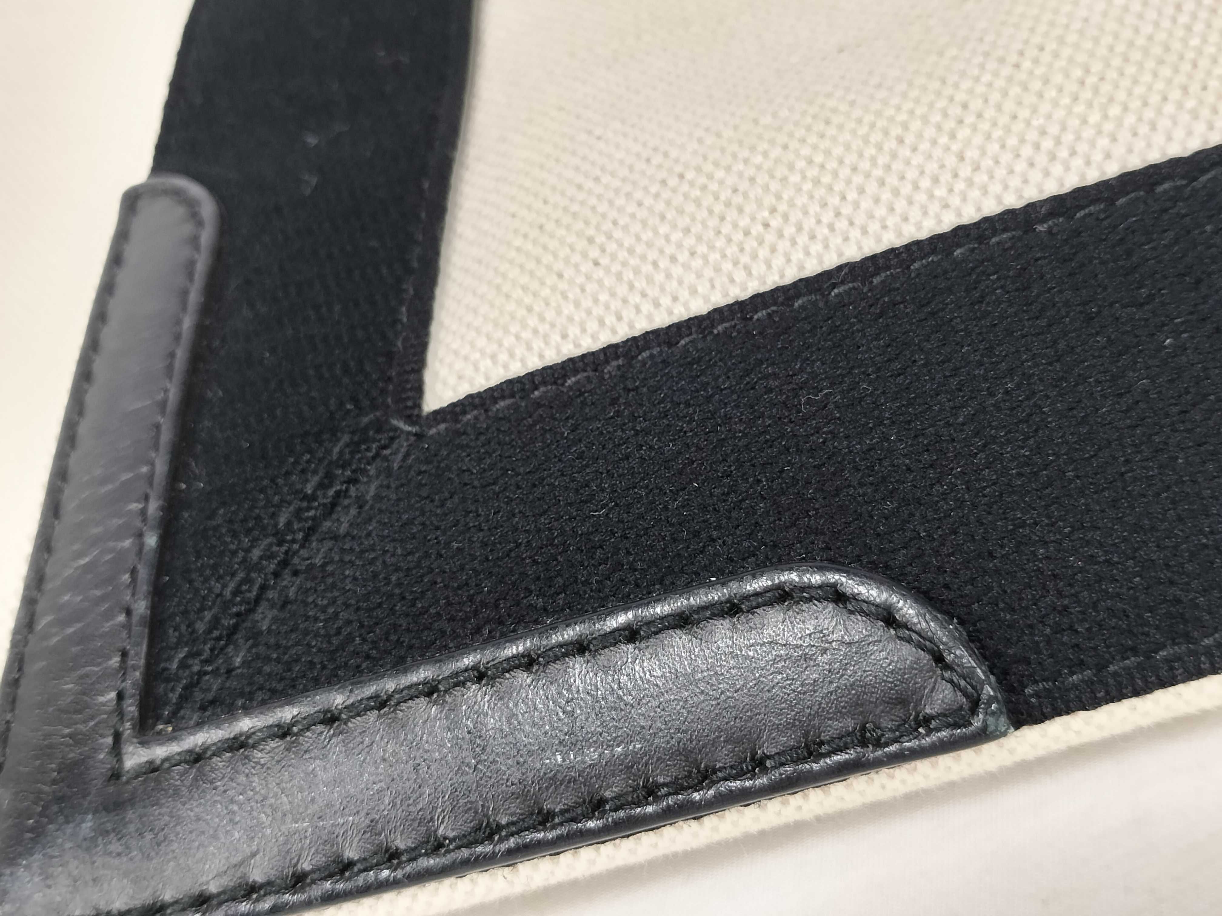 Navy Cabas Canvas x Leather Handbag, Black x Beige, 339933 — view 14