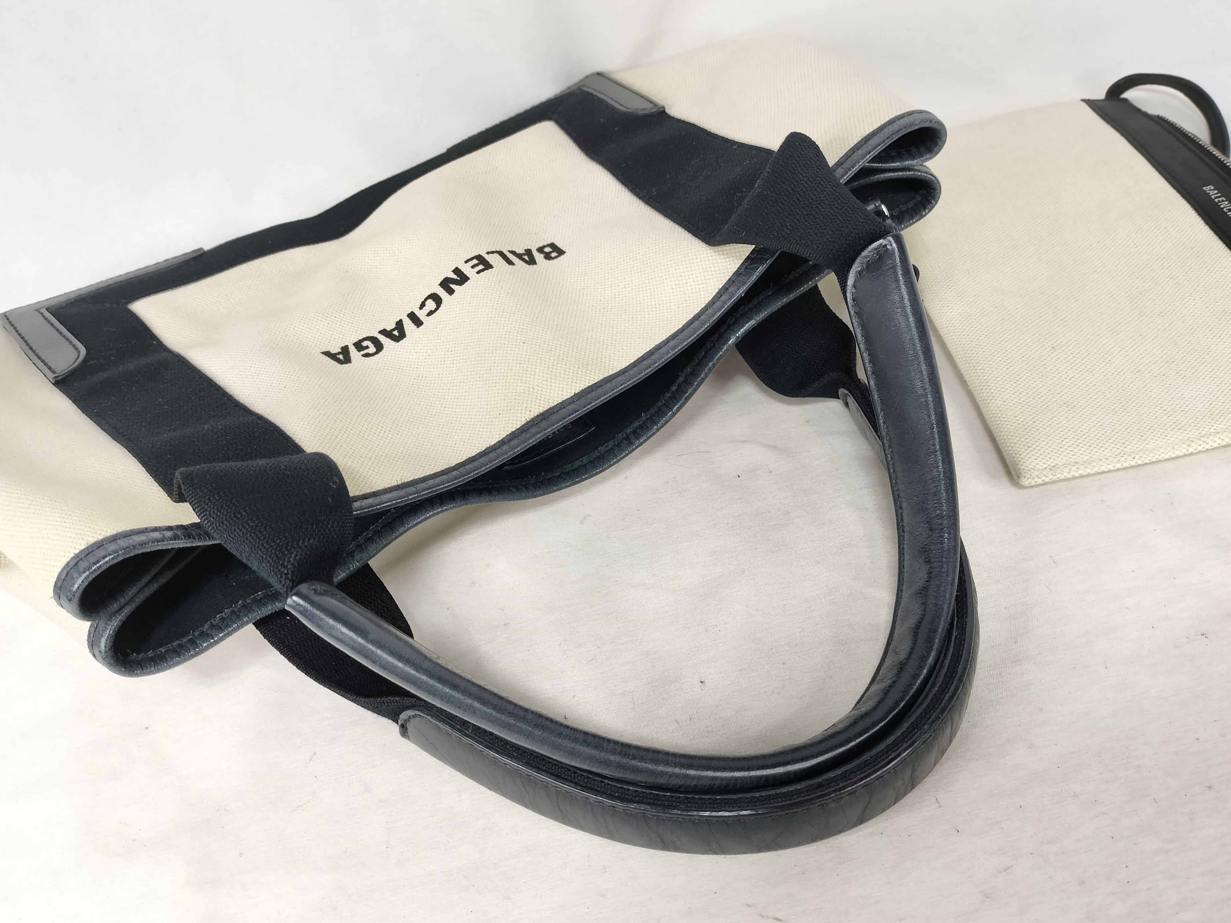 Navy Cabas Canvas x Leather Handbag, Black x Beige, 339933 — view 3