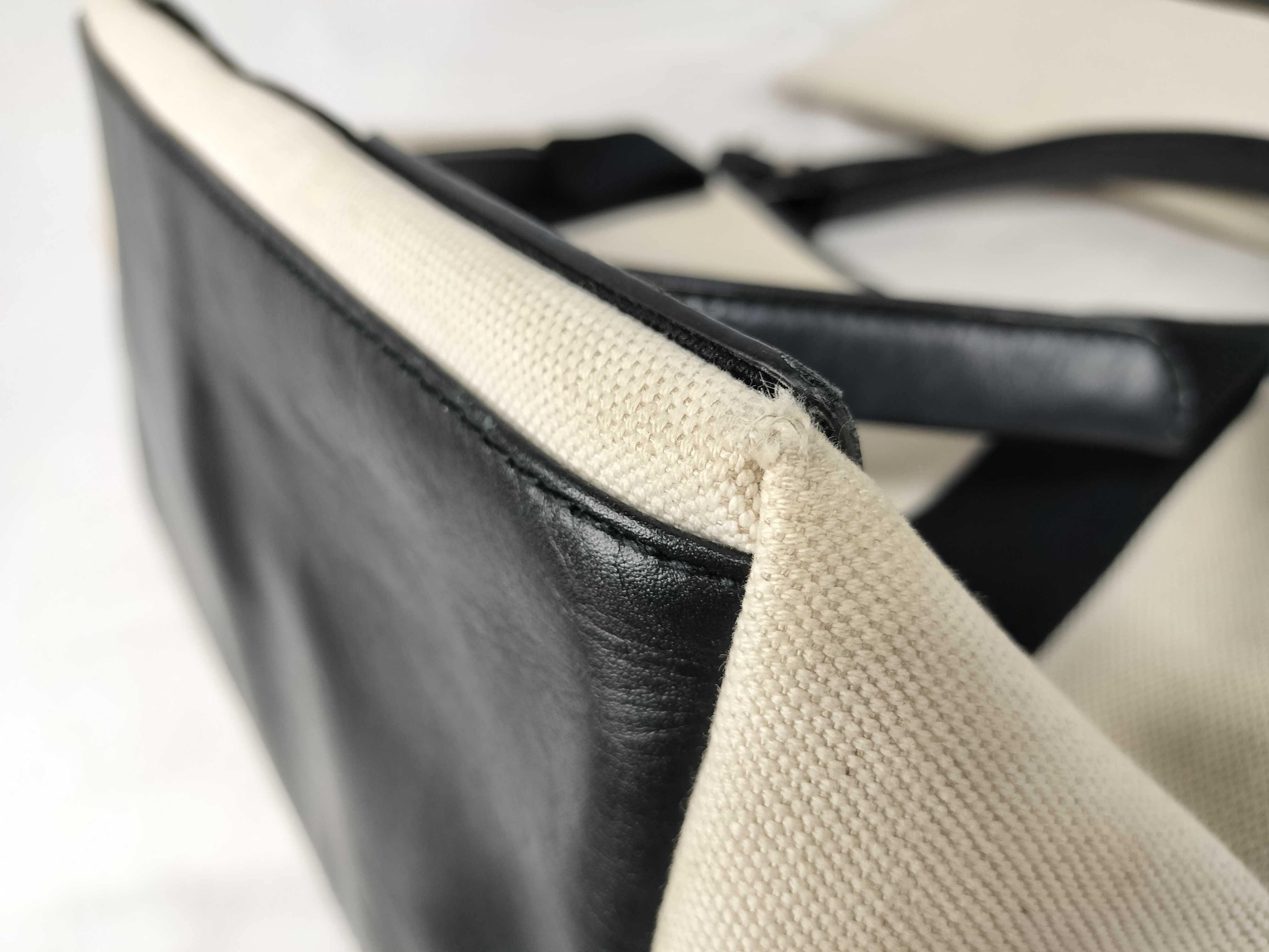 Navy Cabas Canvas x Leather Handbag, Black x Beige, 339933 — view 6