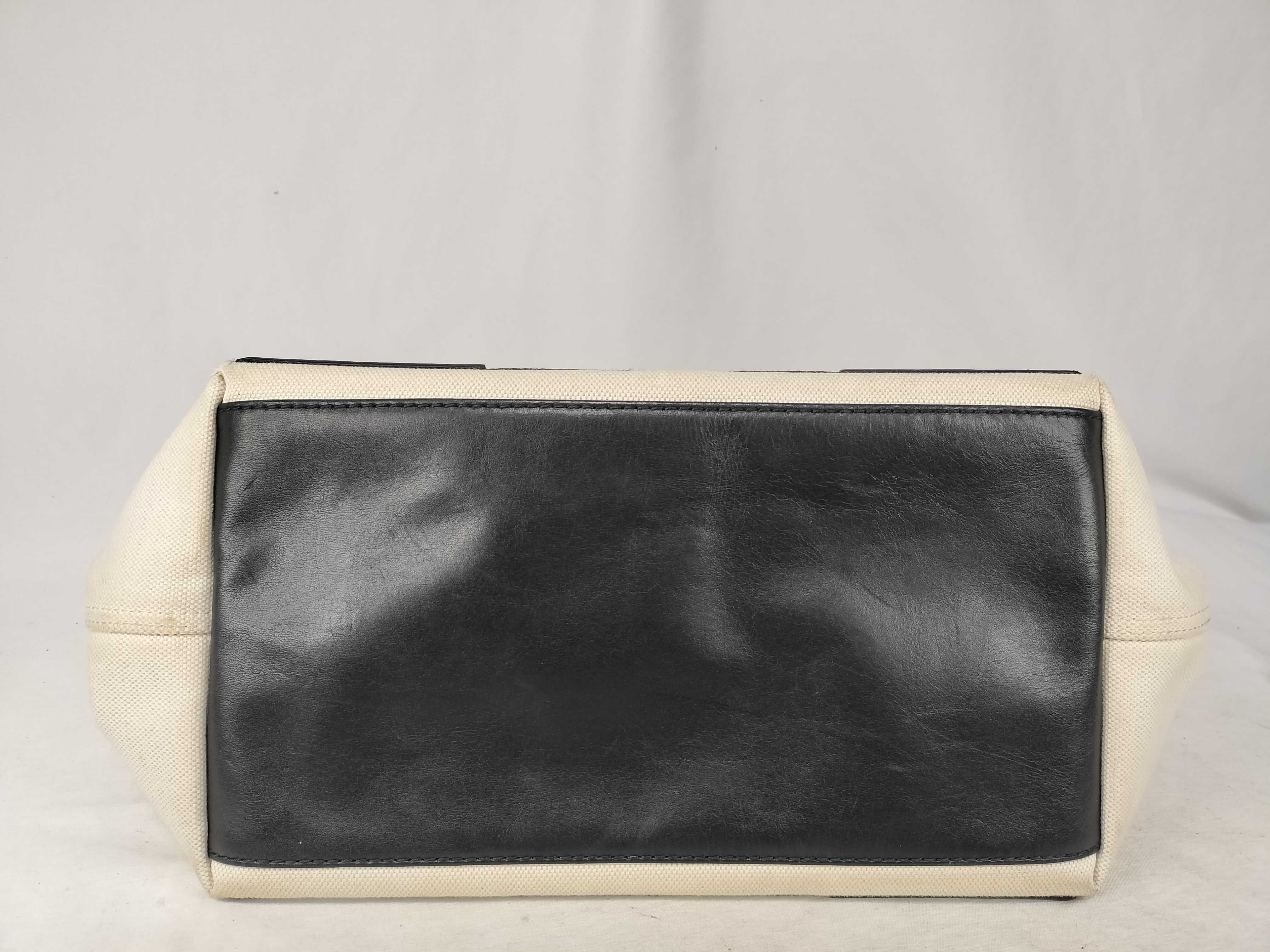 Navy Cabas Canvas x Leather Handbag, Black x Beige, 339933 — view 7